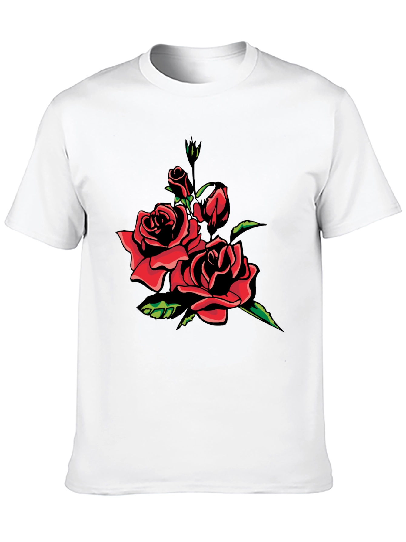 Black T-Shirt with Red Rose Graphic