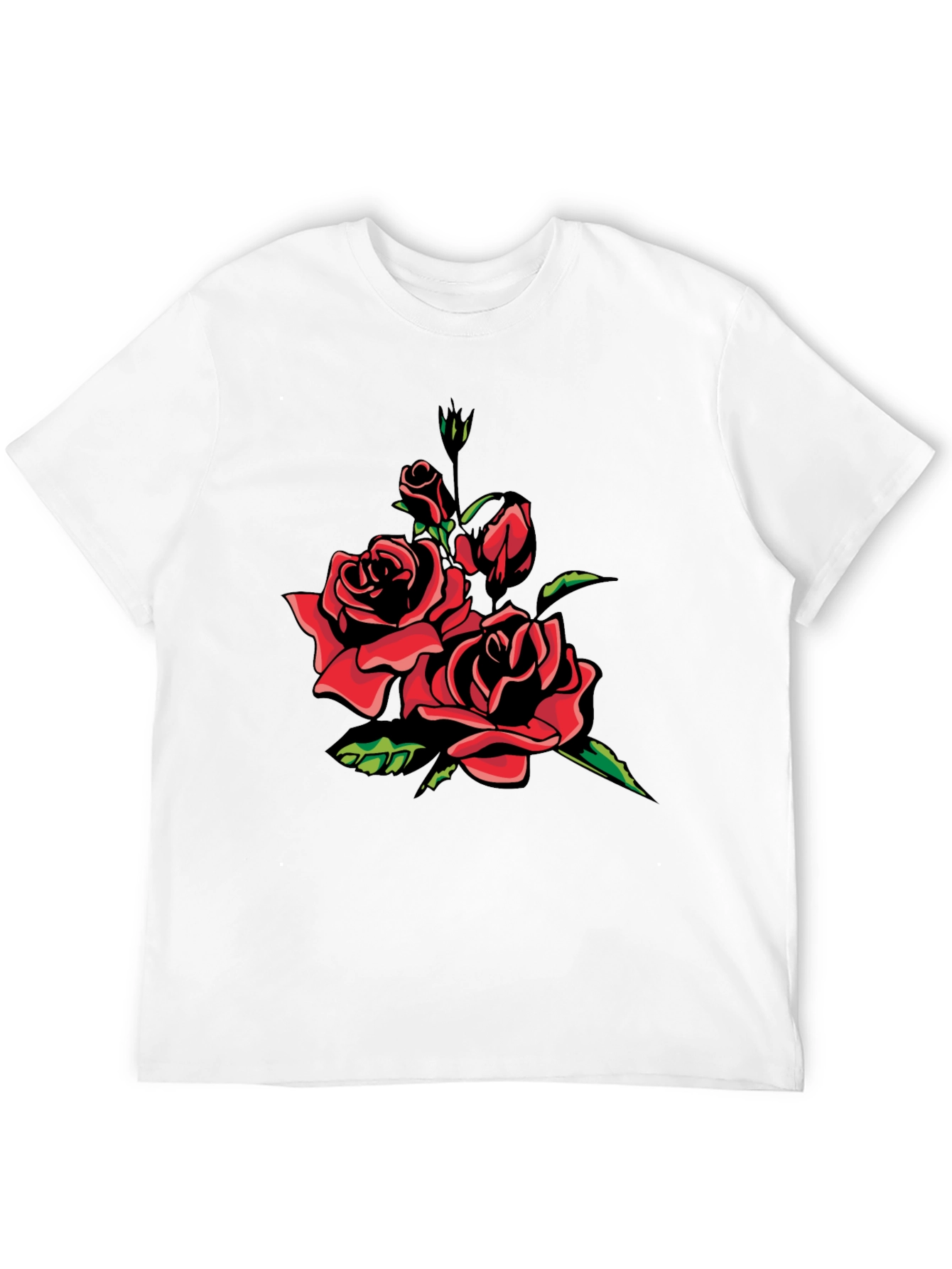 Black T-Shirt with Red Rose Graphic