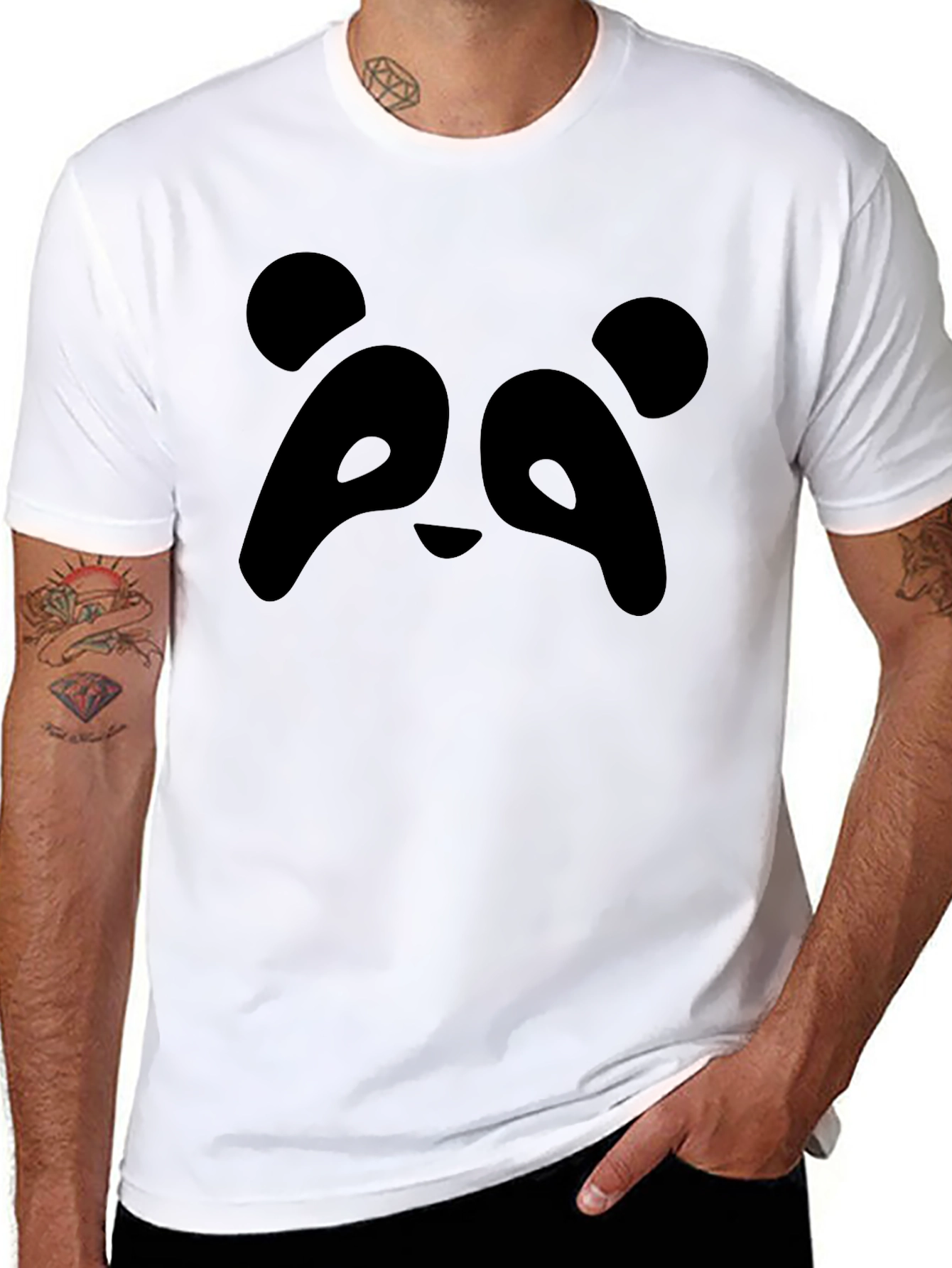 Panda Face Graphic Black T-Shirt - Unisex