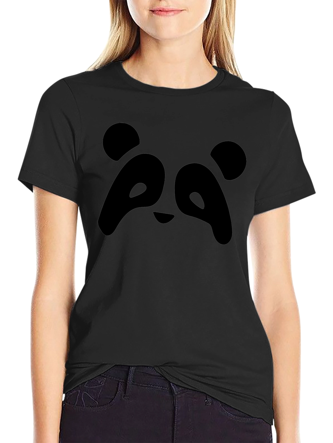 Panda Face Graphic Black T-Shirt - Unisex