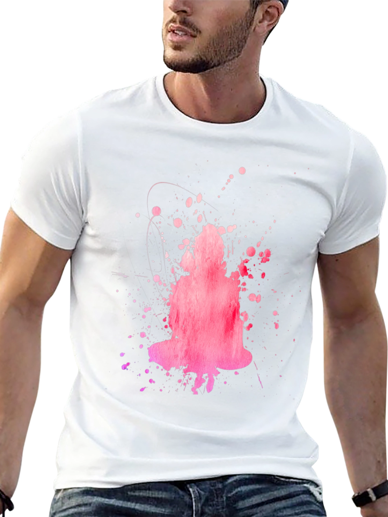 Abstract Pink Buddha Graphic Black T-Shirt