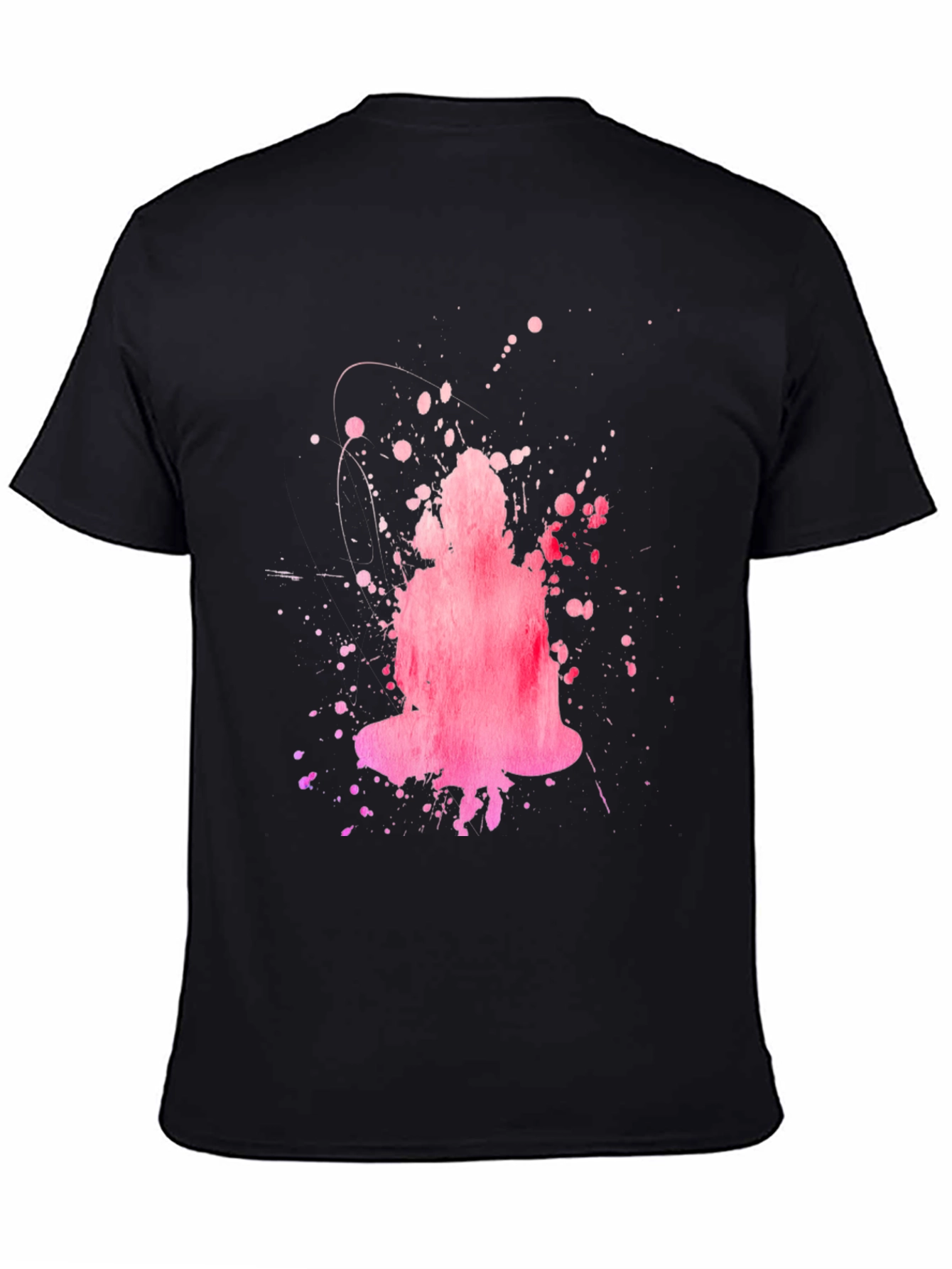 Abstract Pink Buddha Graphic Black T-Shirt