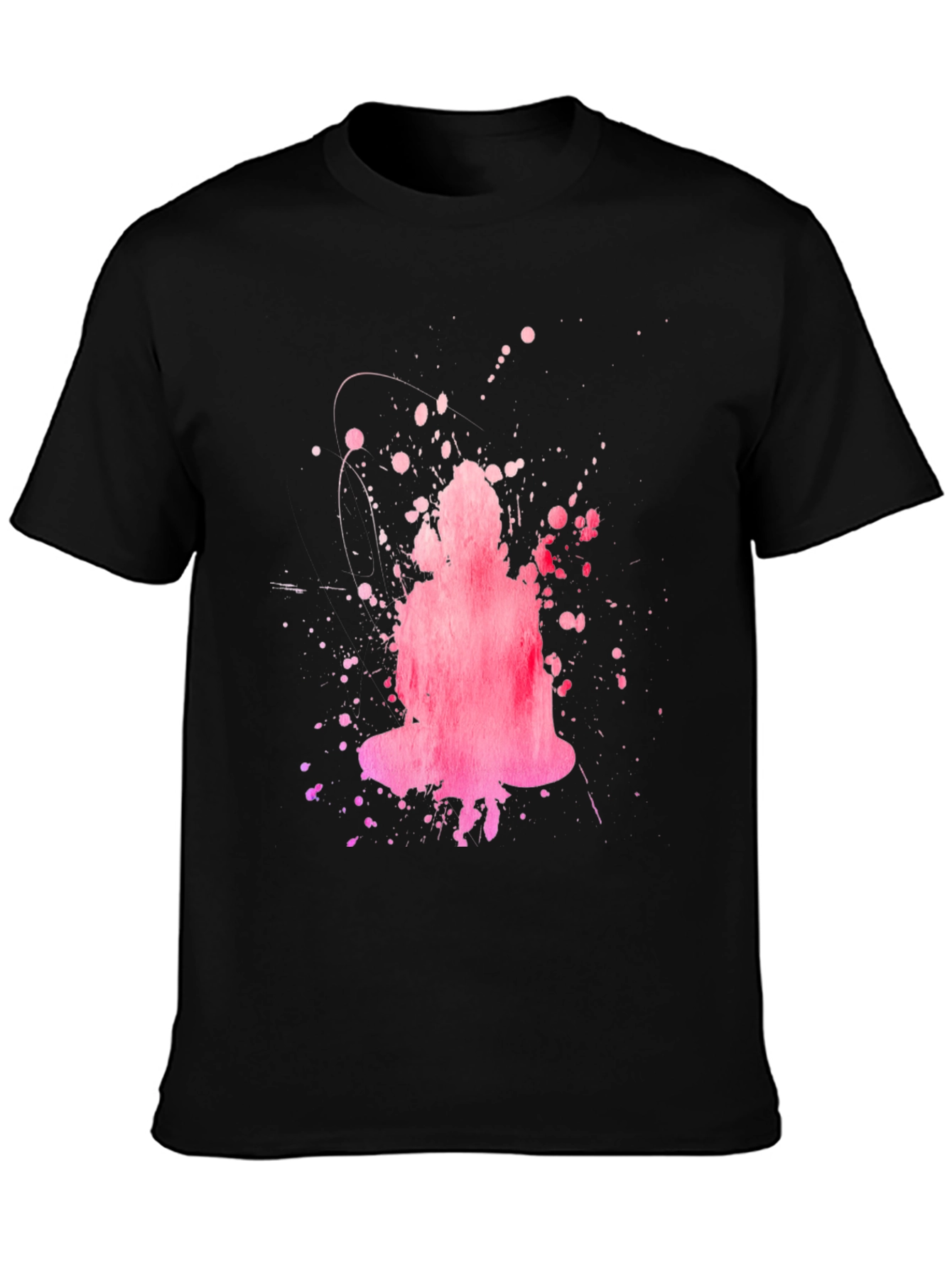 Abstract Pink Buddha Graphic Black T-Shirt