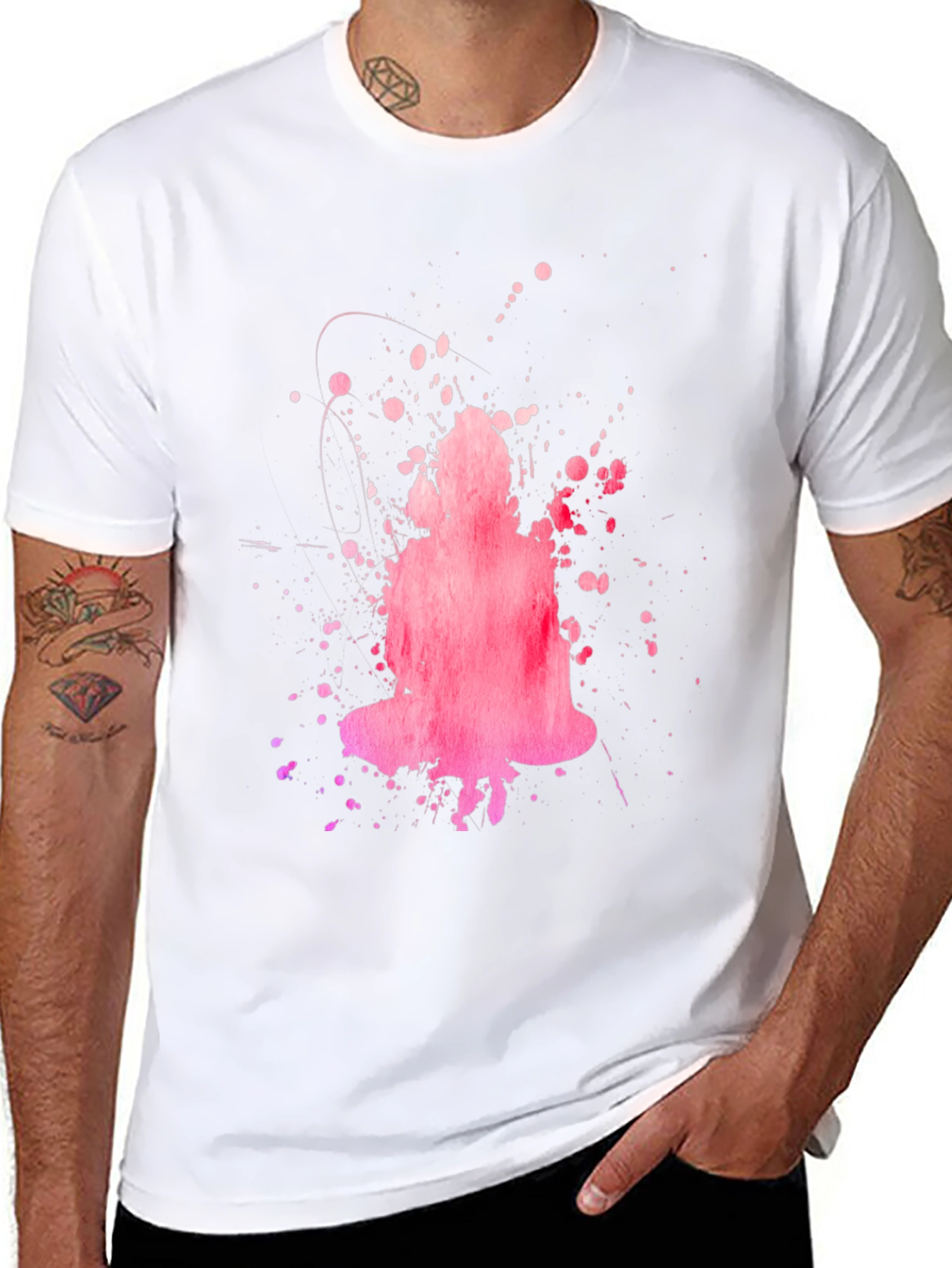 Abstract Pink Buddha Graphic Black T-Shirt