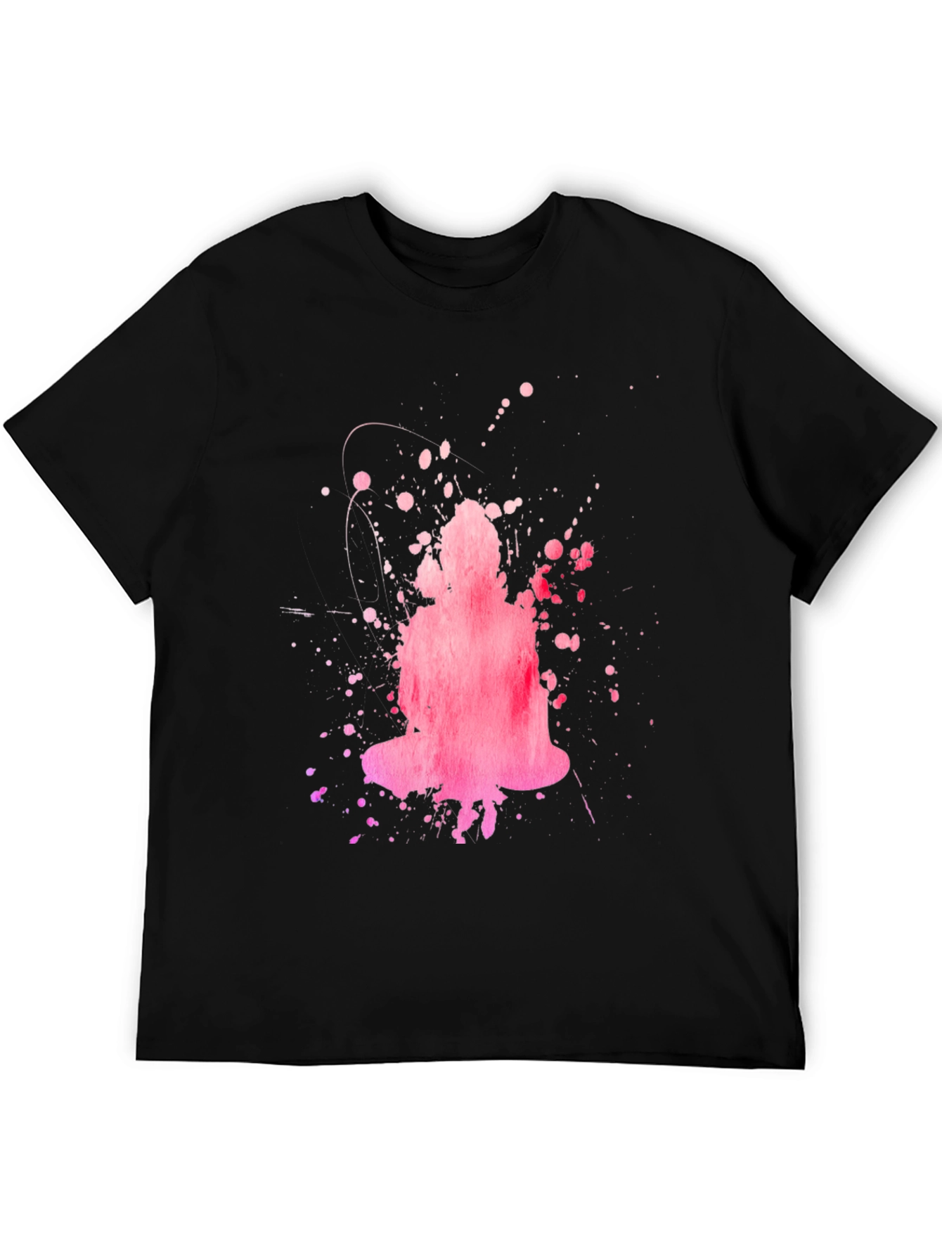 Abstract Pink Buddha Graphic Black T-Shirt