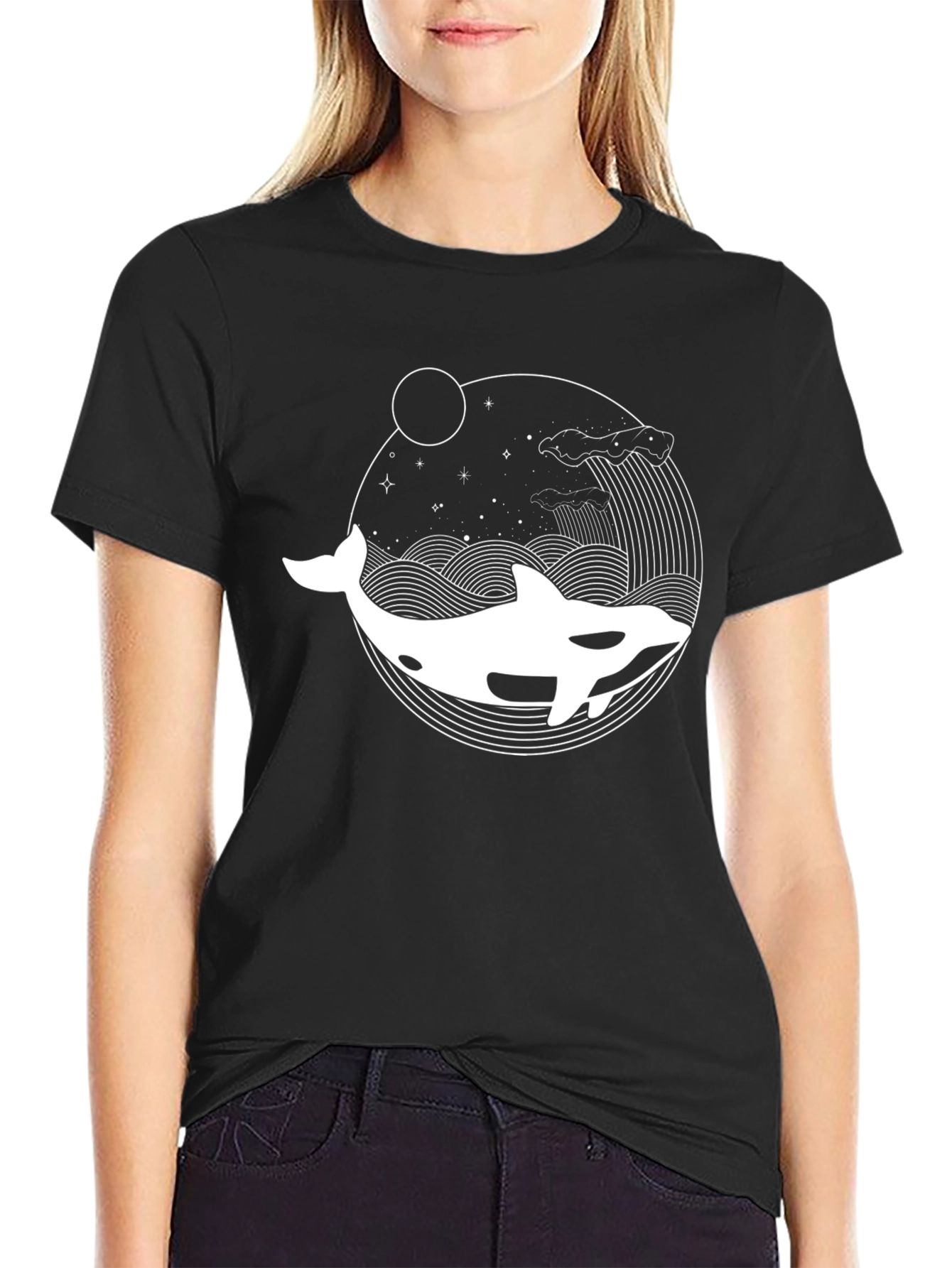 Killer Whale Graphic Tee - Black Cotton T-Shirt