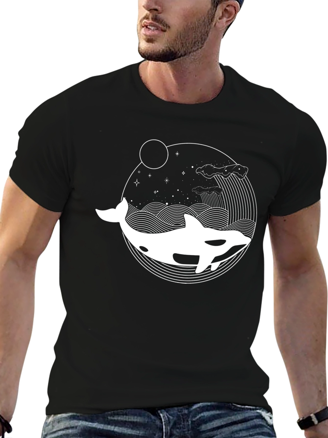 Killer Whale Graphic Tee - Black Cotton T-Shirt