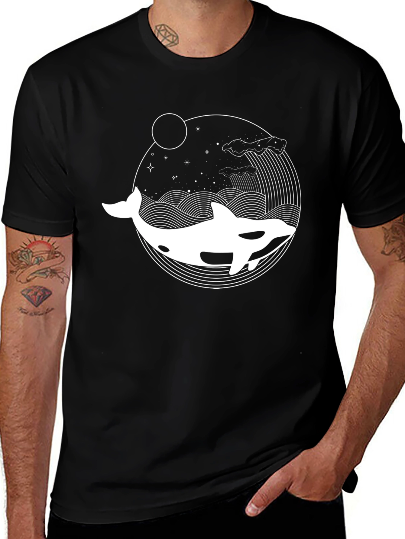 Killer Whale Graphic Tee - Black Cotton T-Shirt