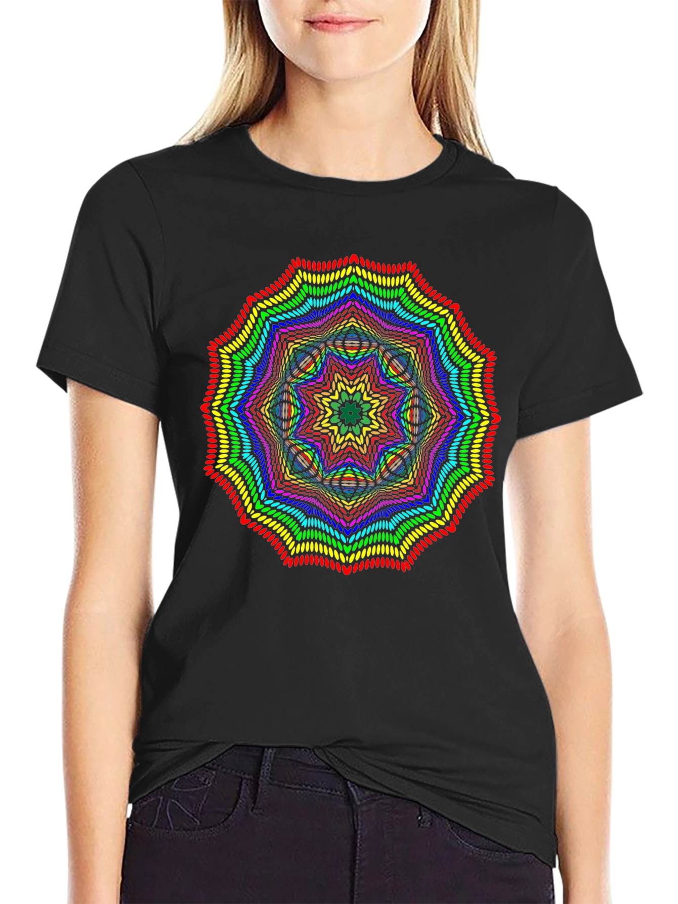 Rainbow Mandala Graphic Black T-Shirt