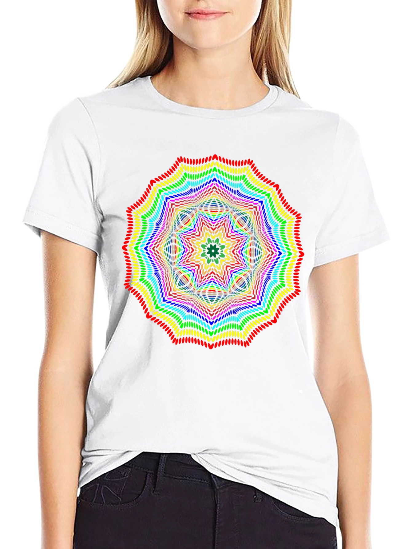 Rainbow Mandala Graphic Black T-Shirt