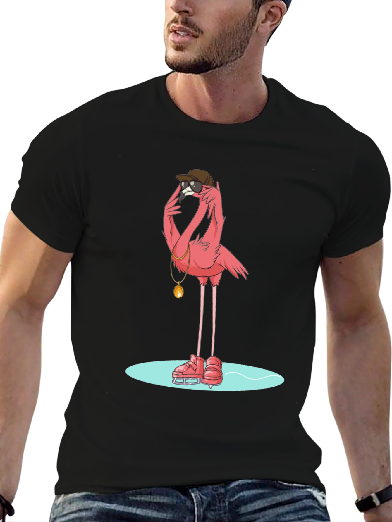 Cool Flamingo Skater Black T-Shirt