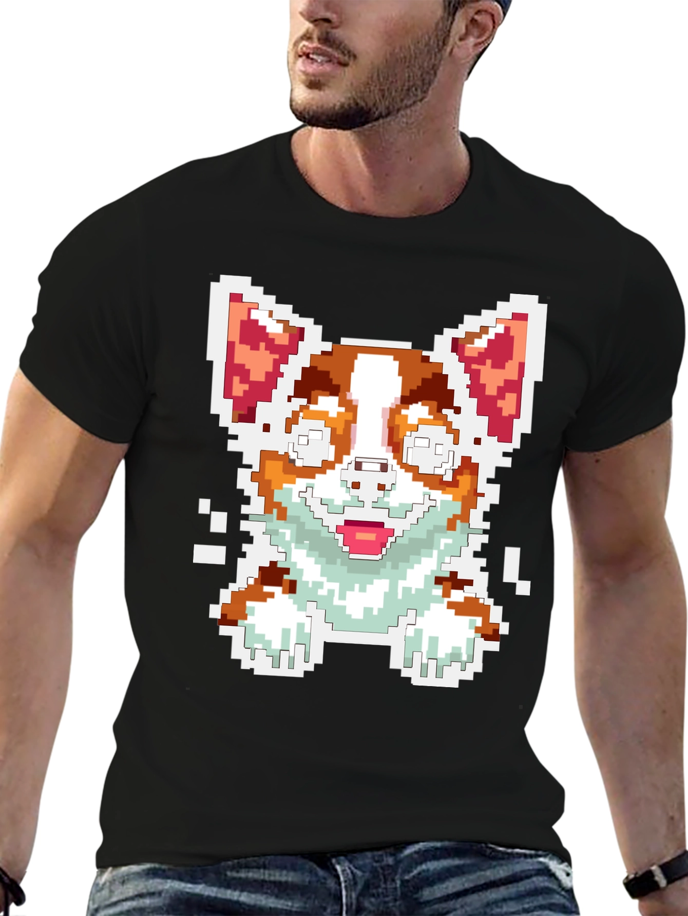 Pixel Art Corgi Dog Graphic Tee