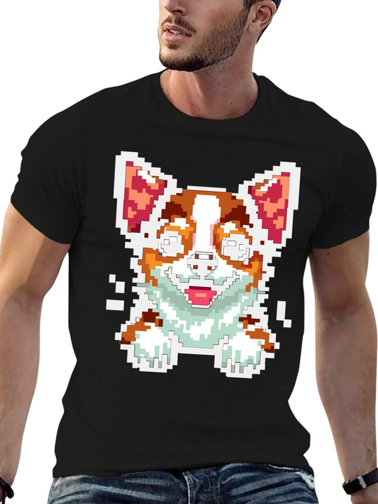 Pixel Art Corgi Dog Graphic Tee