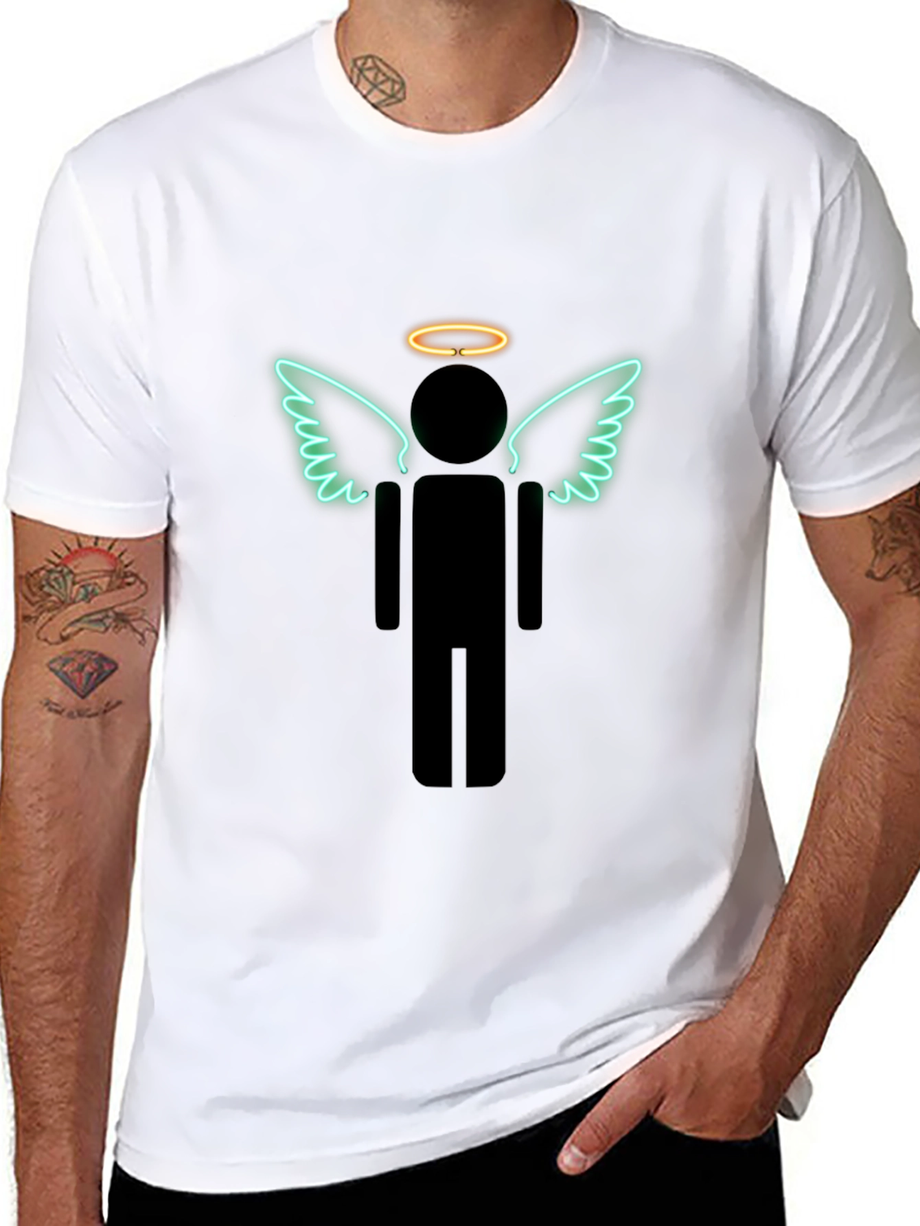 Angel Stick Figure Graphic Tee - Mens Black T-Shirt