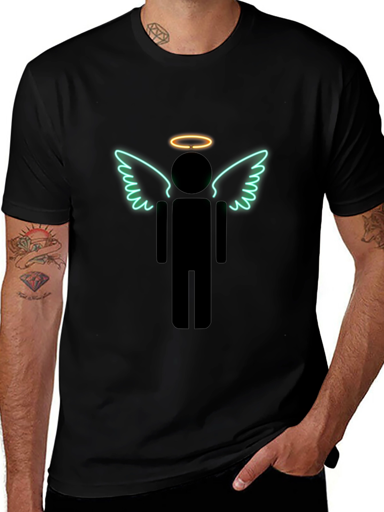 Angel Stick Figure Graphic Tee - Mens Black T-Shirt