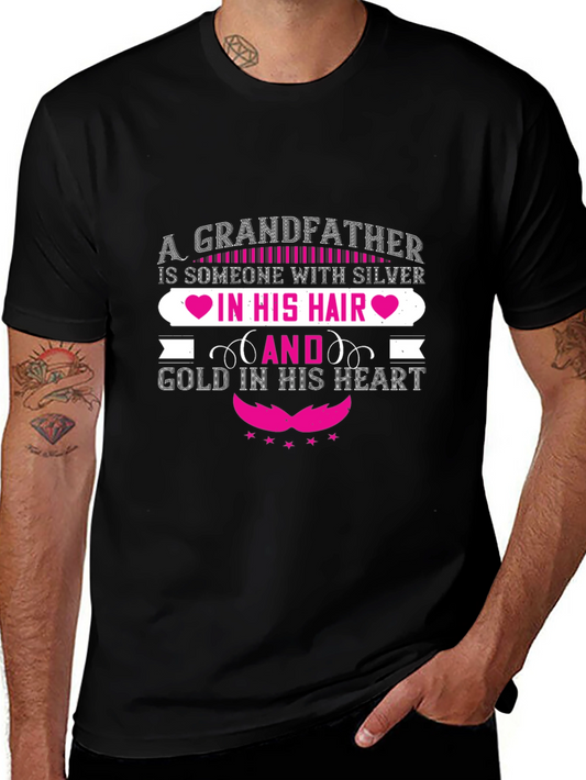 Grandfather Silver Hair Gold Heart Black T-Shirt