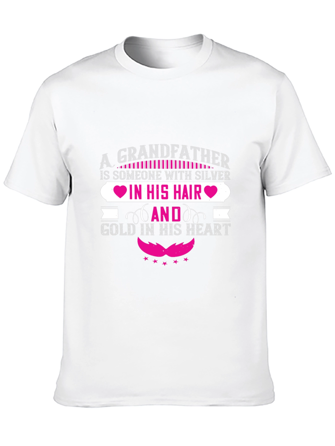 Grandfather Silver Hair Gold Heart Black T-Shirt