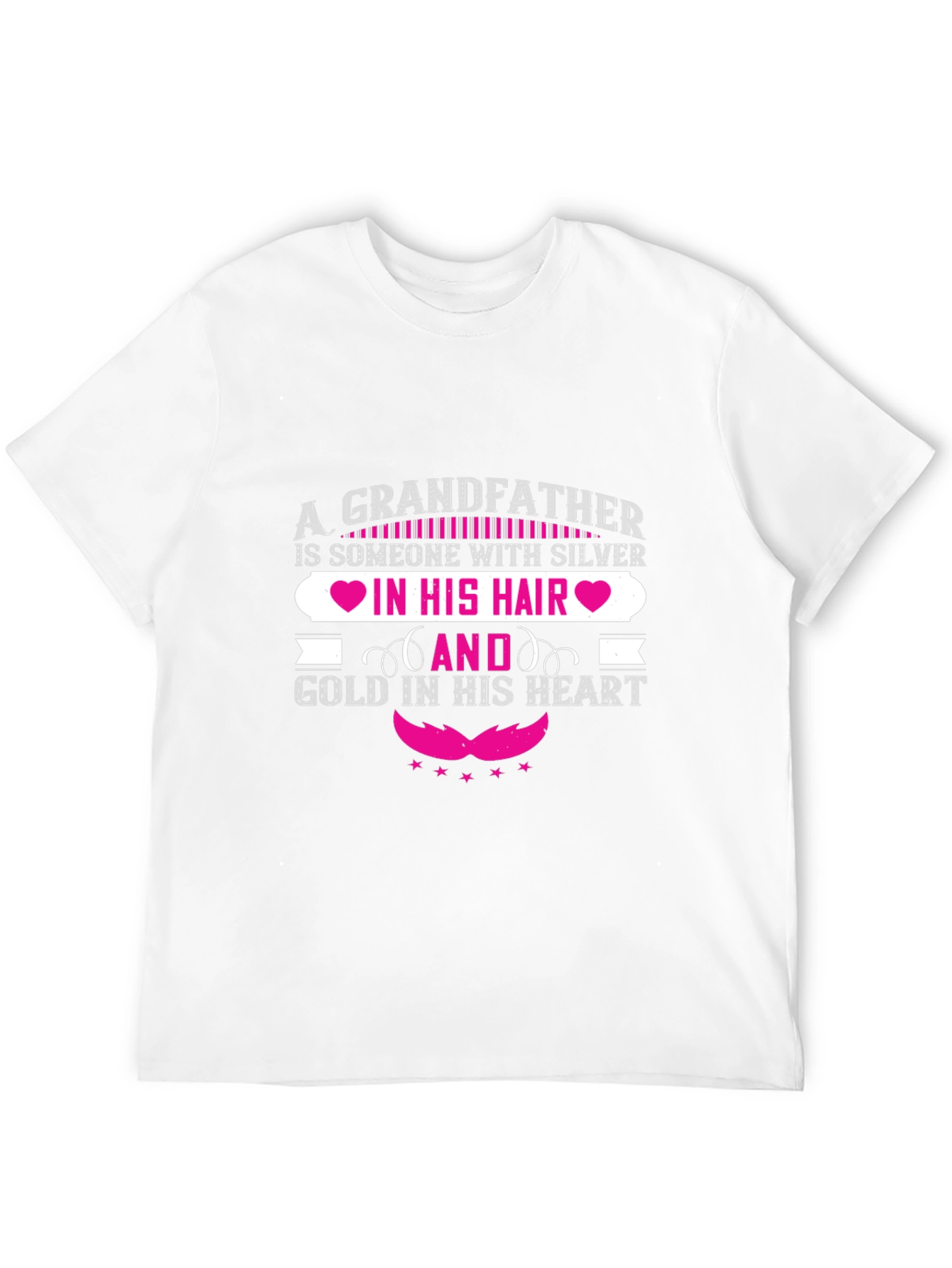 Grandfather Silver Hair Gold Heart Black T-Shirt