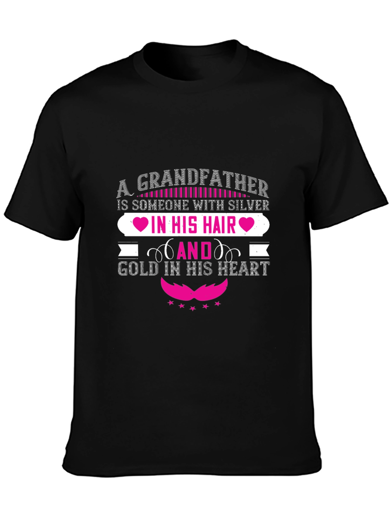 Grandfather Silver Hair Gold Heart Black T-Shirt