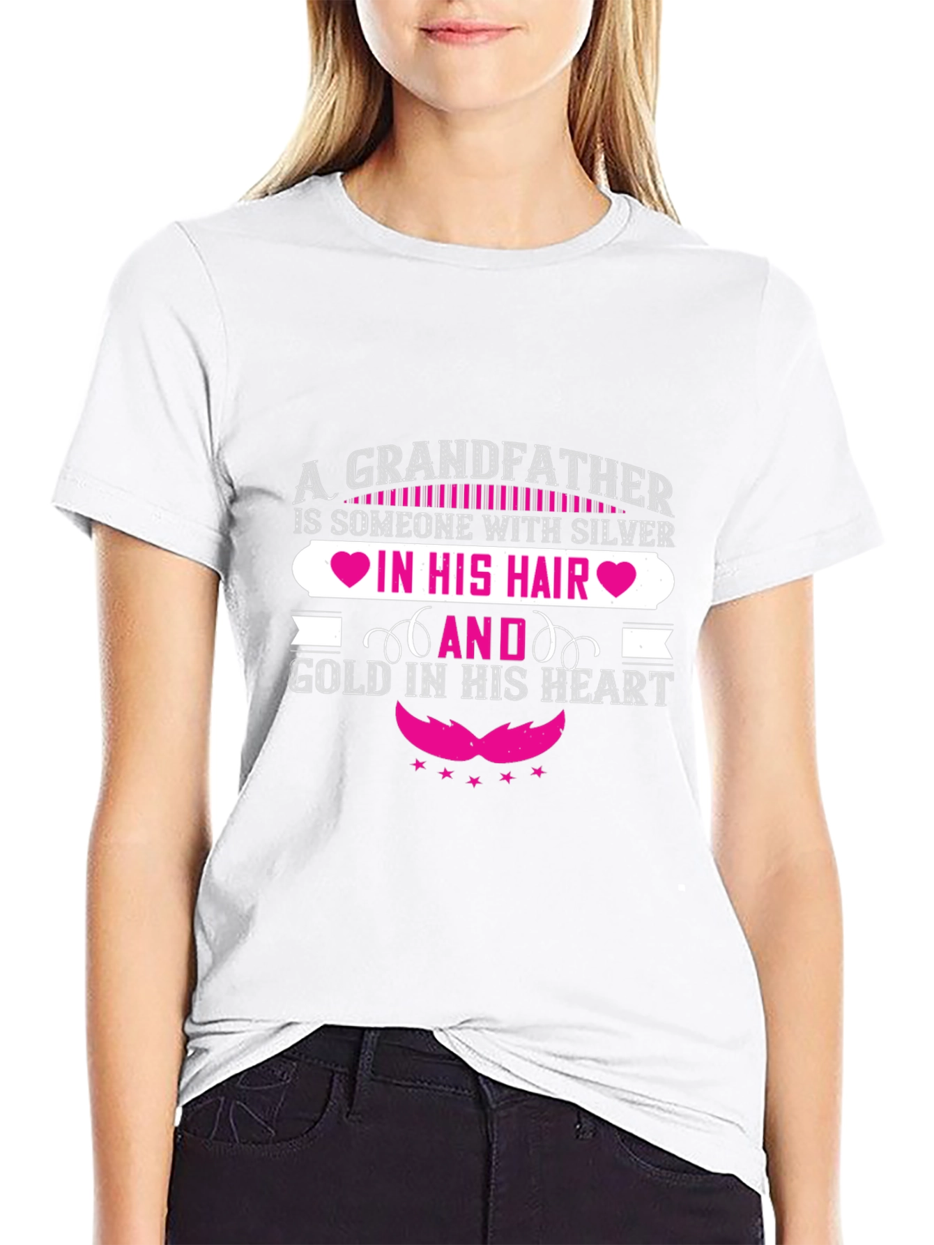 Grandfather Silver Hair Gold Heart Black T-Shirt