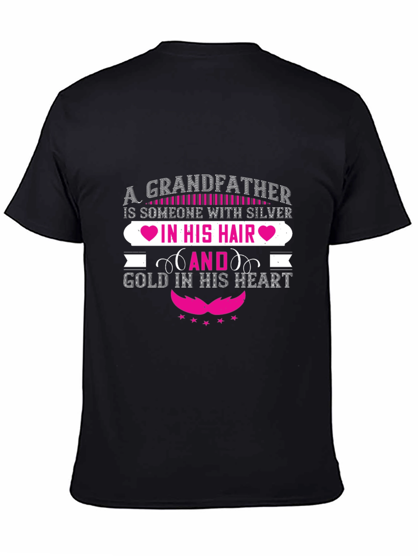 Grandfather Silver Hair Gold Heart Black T-Shirt