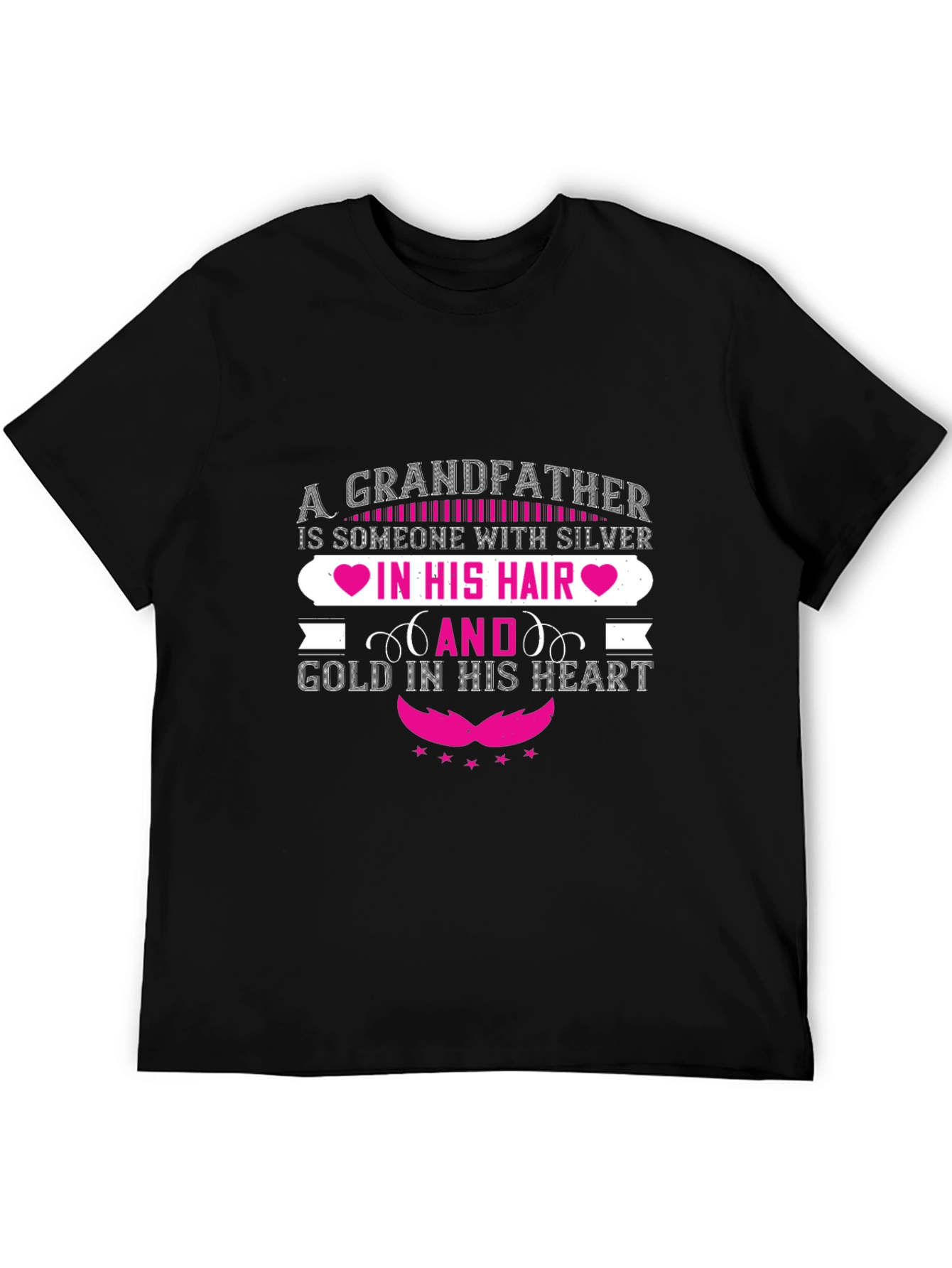 Grandfather Silver Hair Gold Heart Black T-Shirt