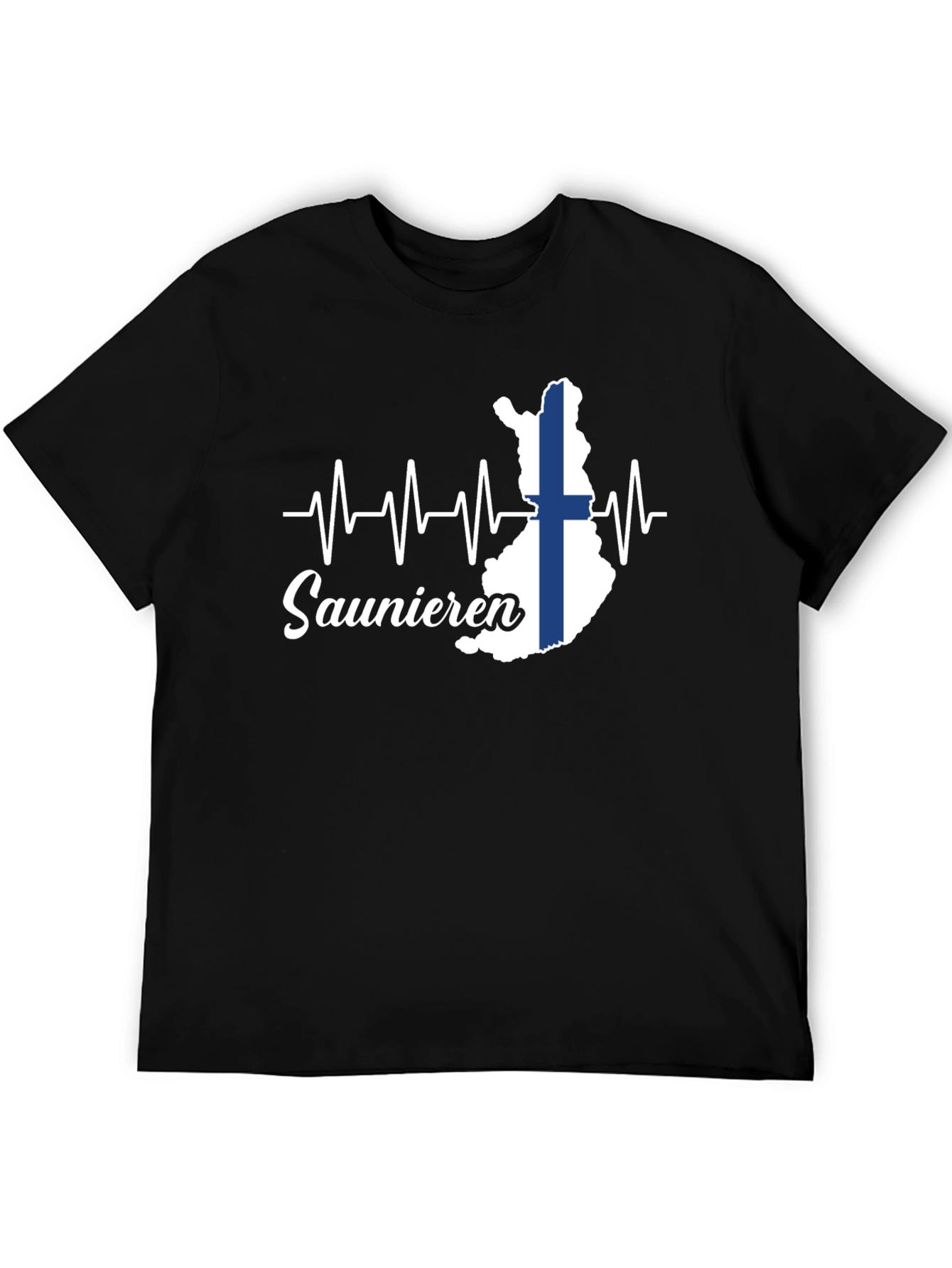 Finnish Sauna Lover T-Shirt - Finland Flag Heartbeat Design