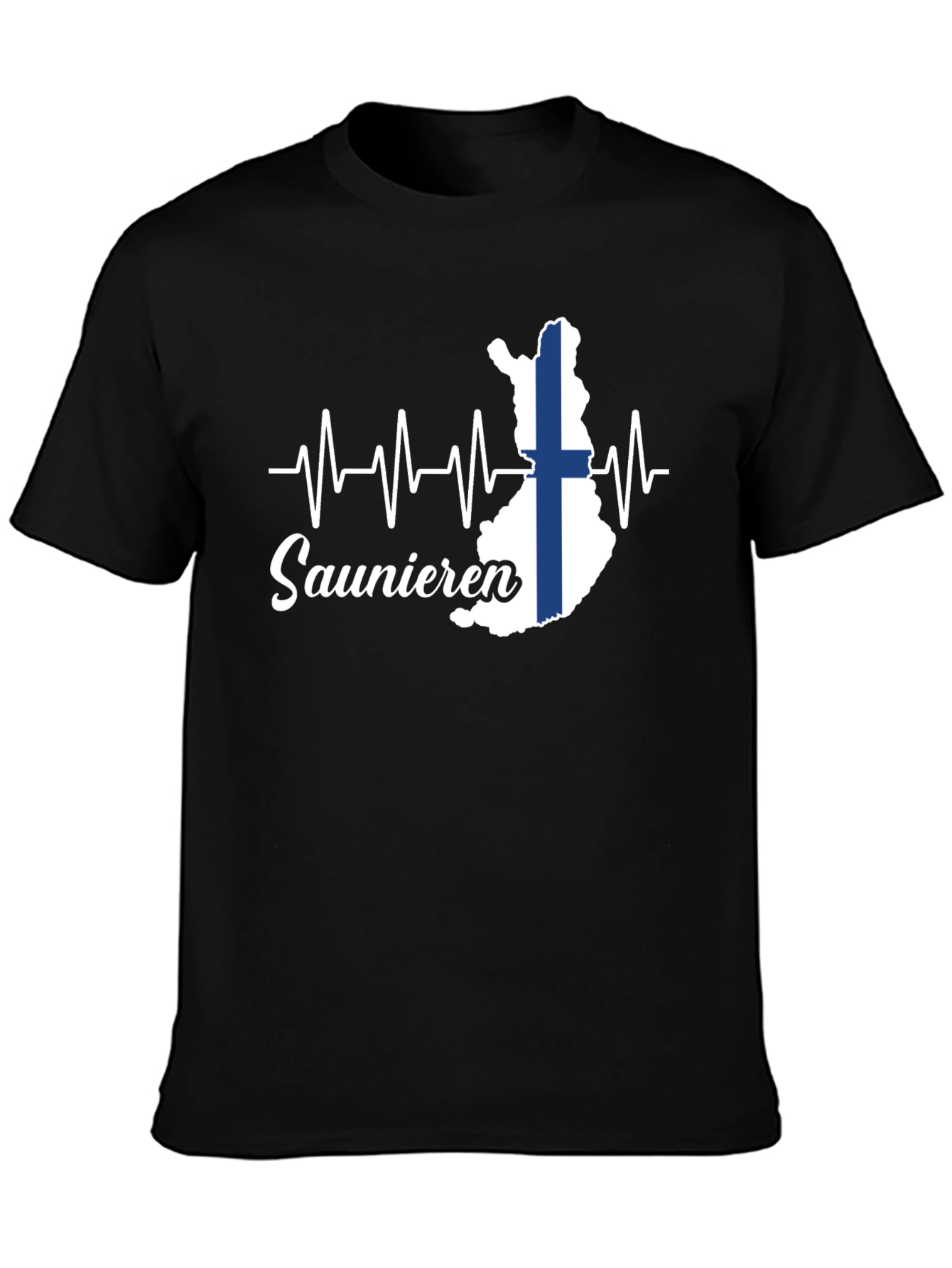 Finnish Sauna Lover T-Shirt - Finland Flag Heartbeat Design