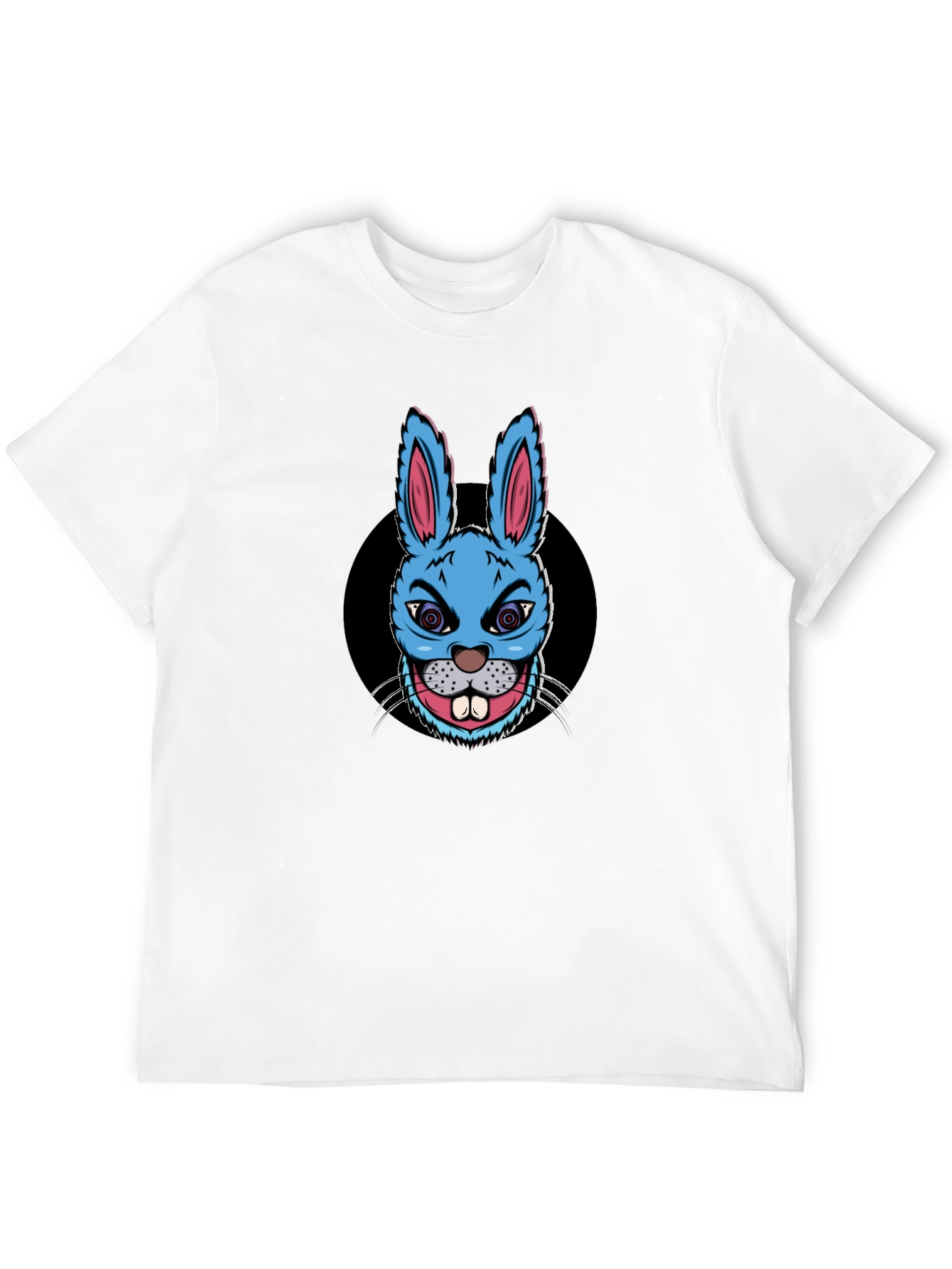 Mens Black T-shirt with Blue Rabbit Print