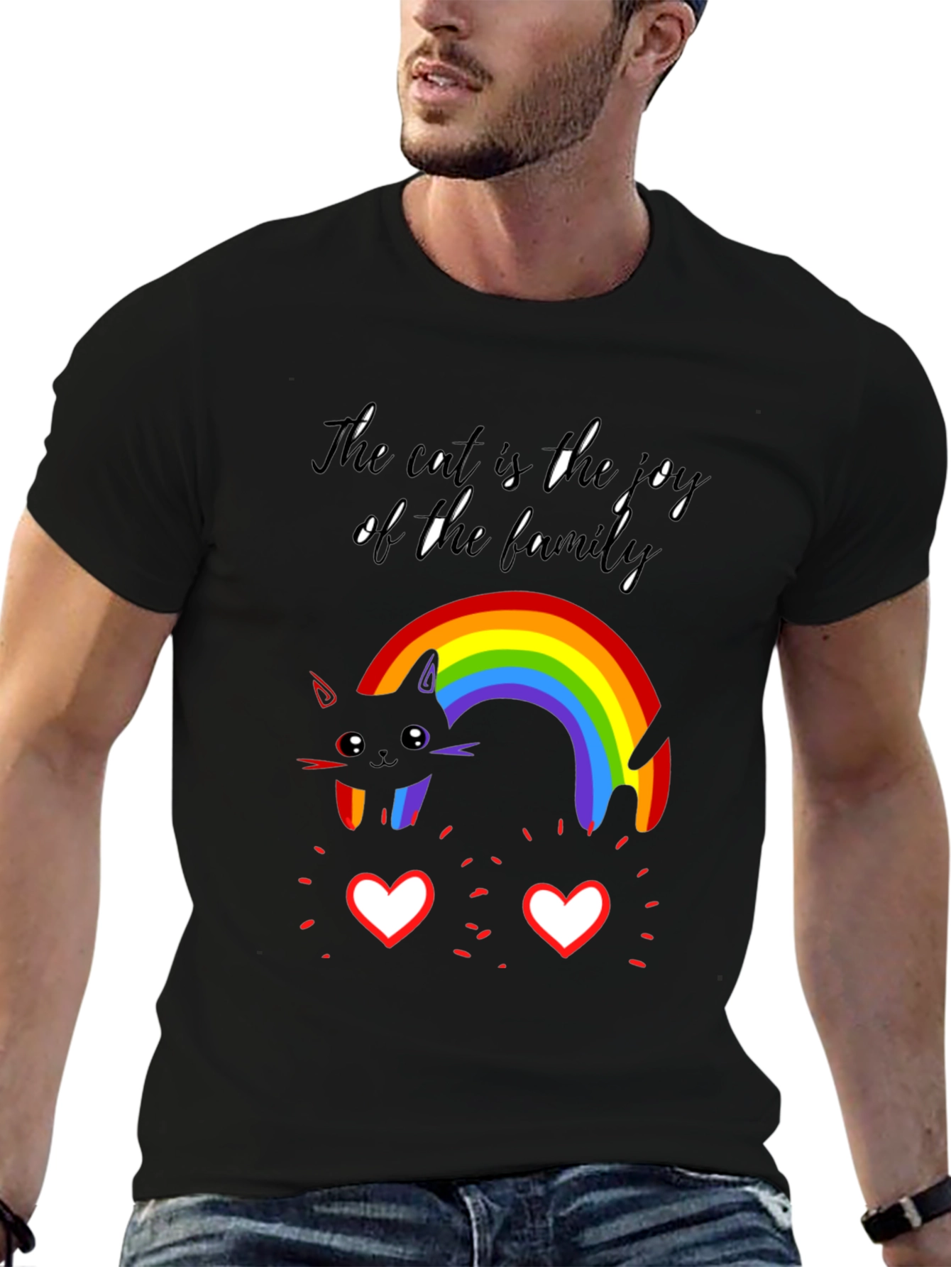 Joyful Cat Family Rainbow T-Shirt