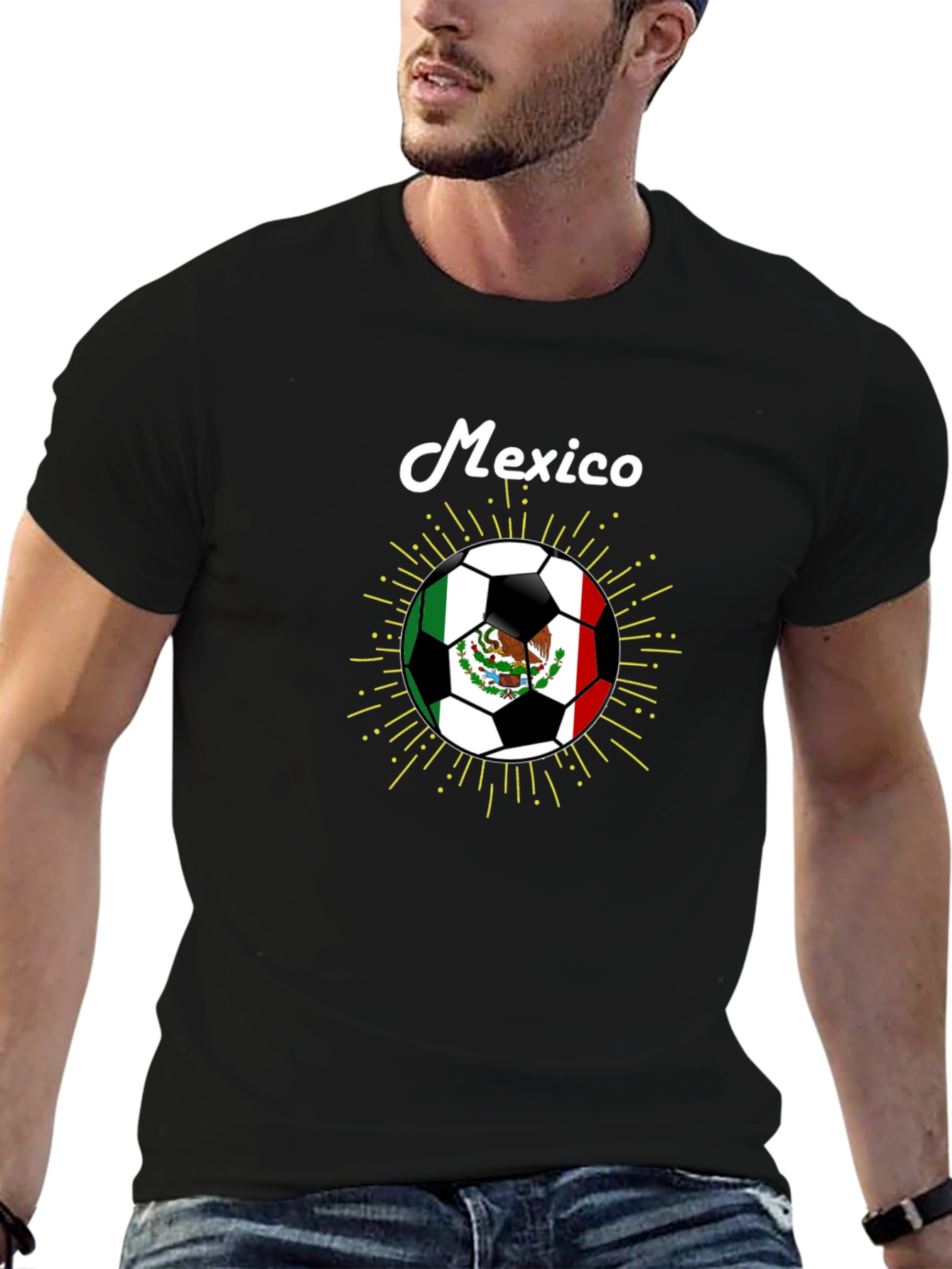 Mexico Soccer Ball Graphic T-Shirt - Black