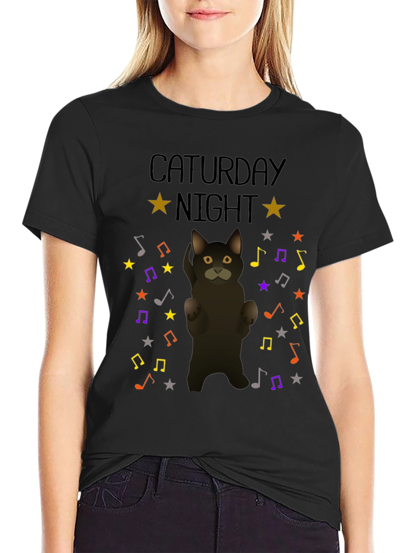 Caturday Night Cat Music Note T-Shirt