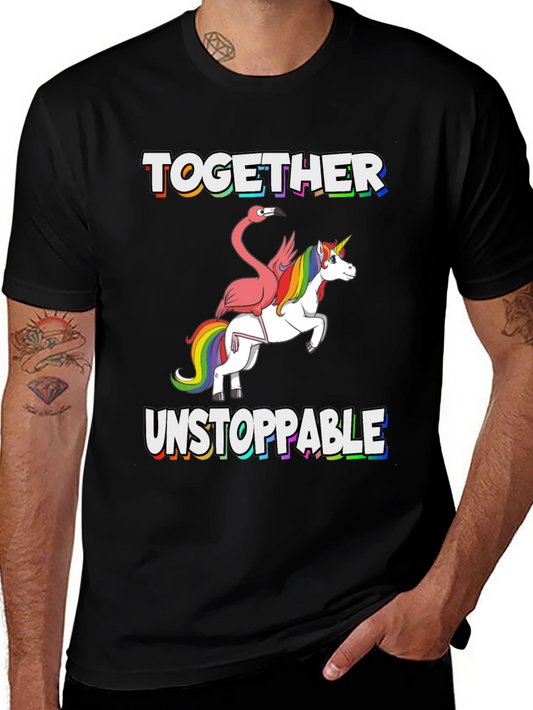 Together Unstoppable T-Shirt: Flamingo Riding Unicorn Tee