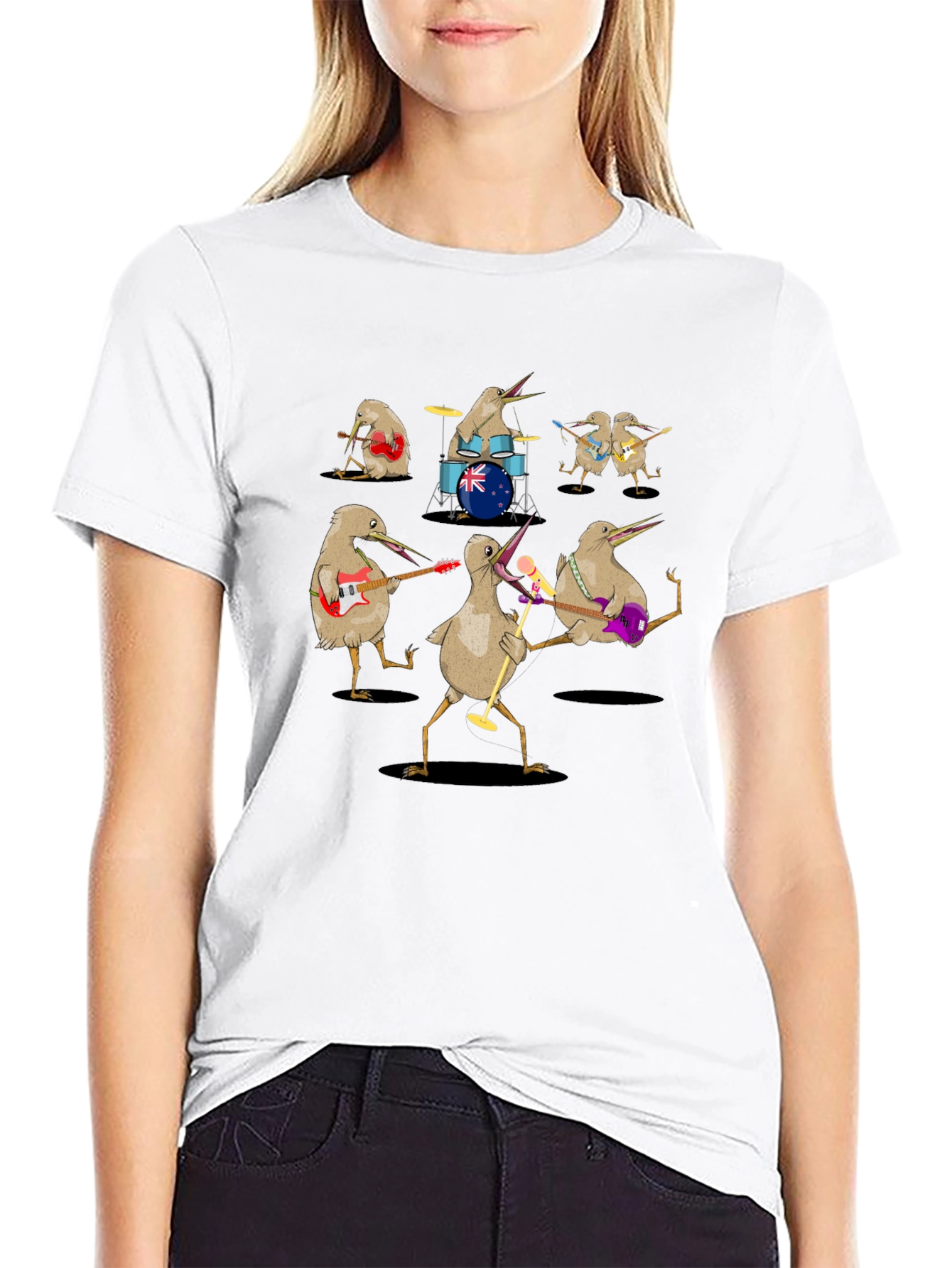 Kiwi Bird Rock Band Graphic T-Shirt