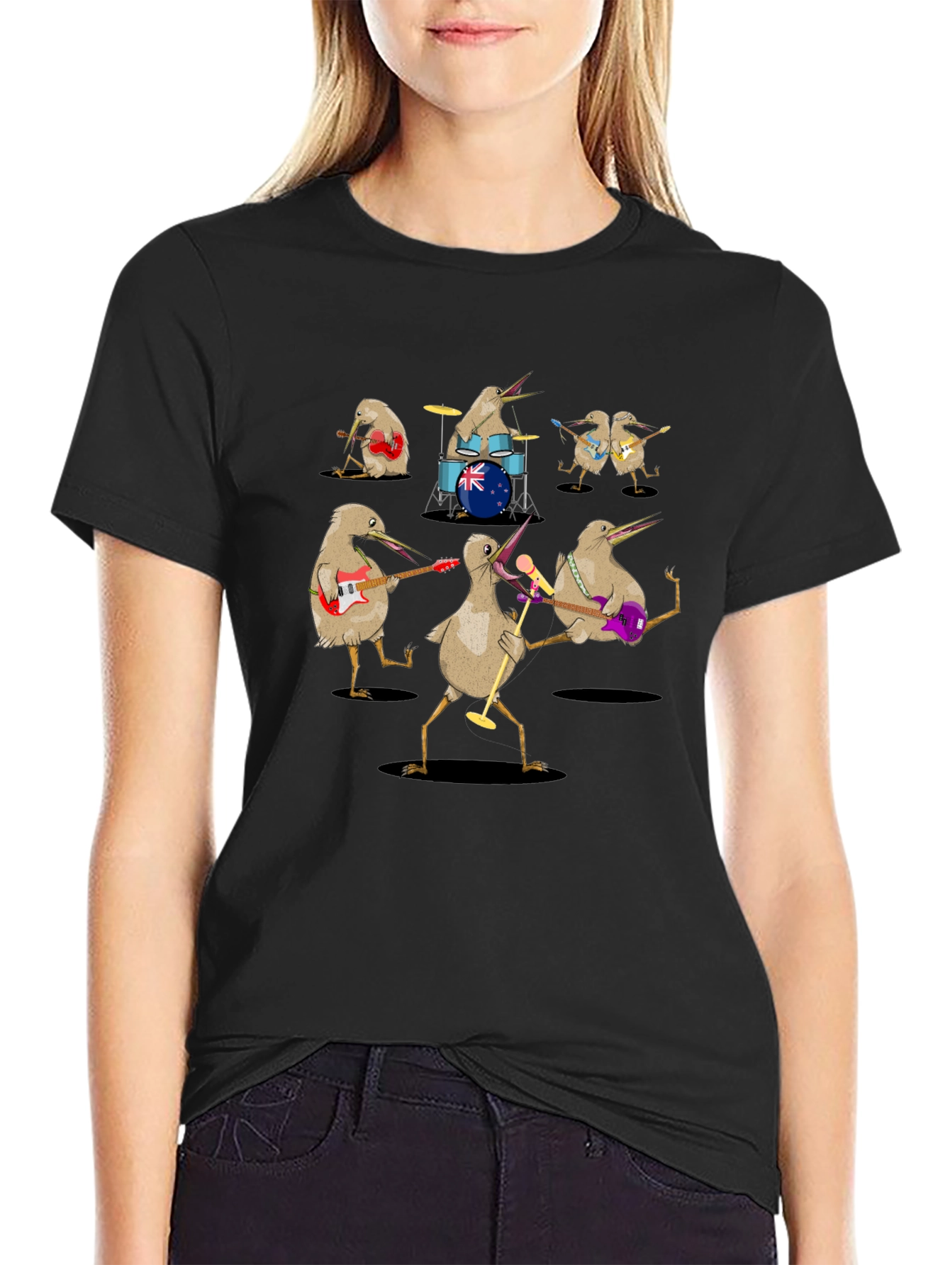 Kiwi Bird Rock Band Graphic T-Shirt