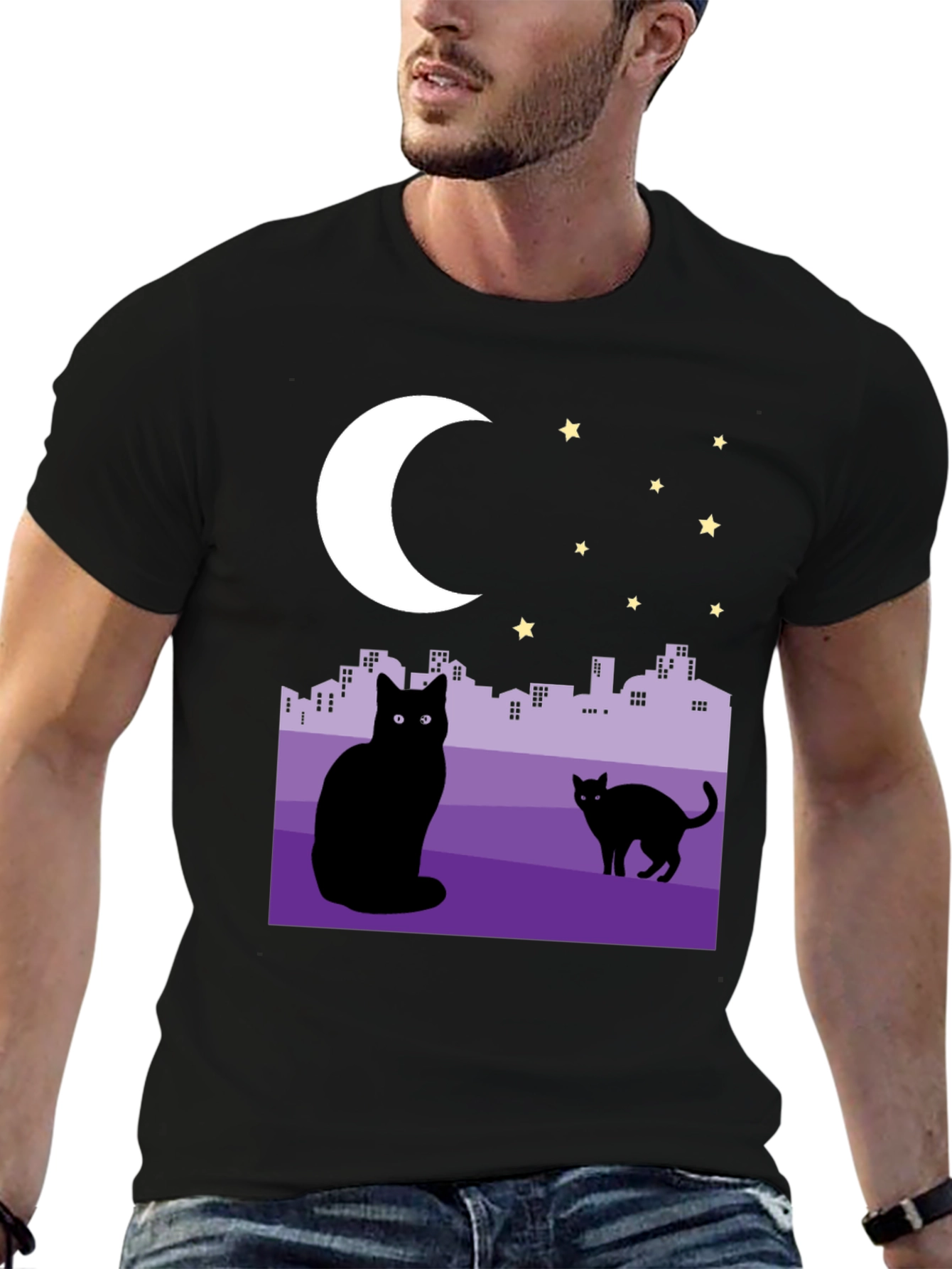 Cats Under the Moon Graphic T-Shirt