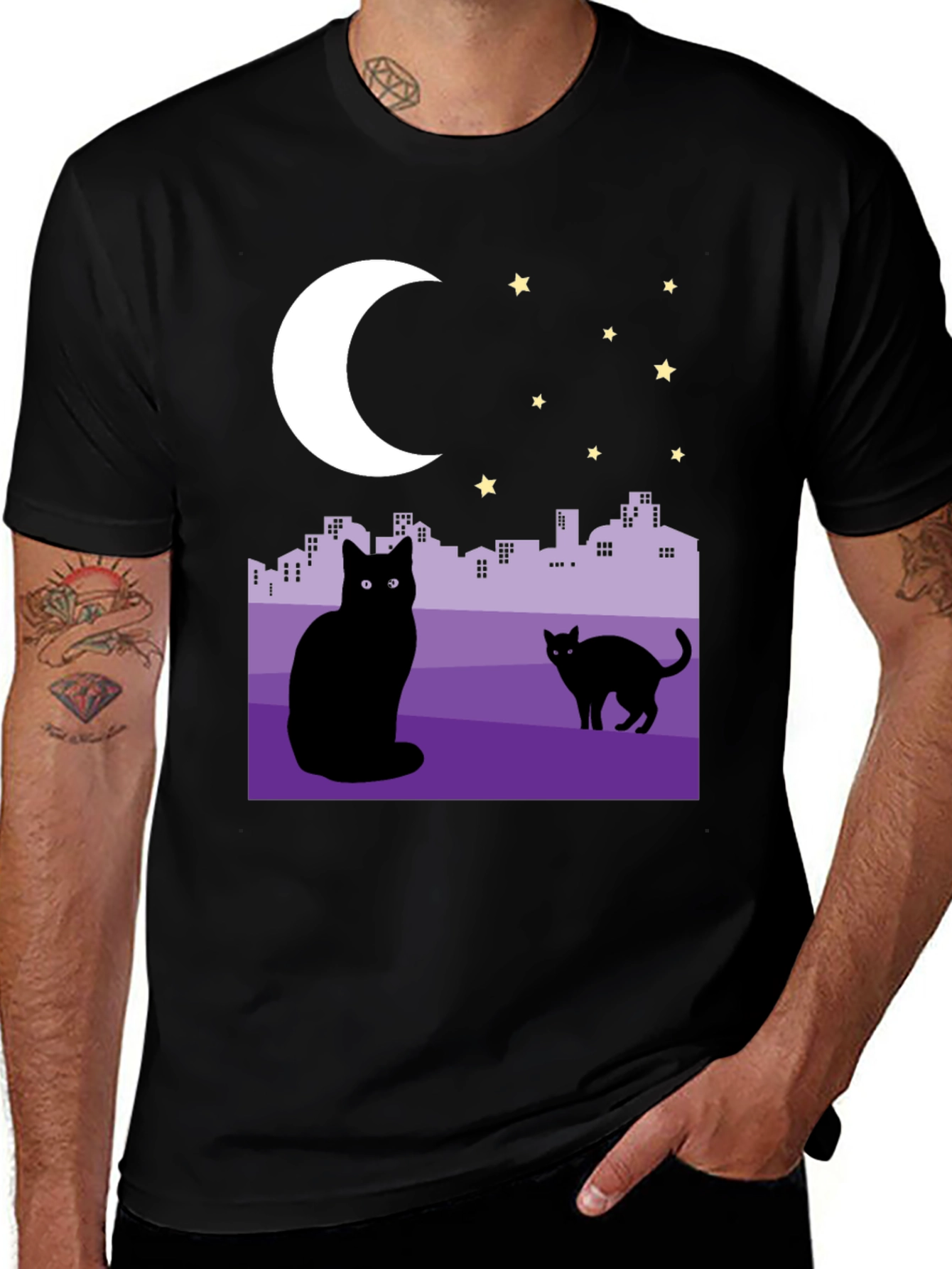 Cats Under the Moon Graphic T-Shirt