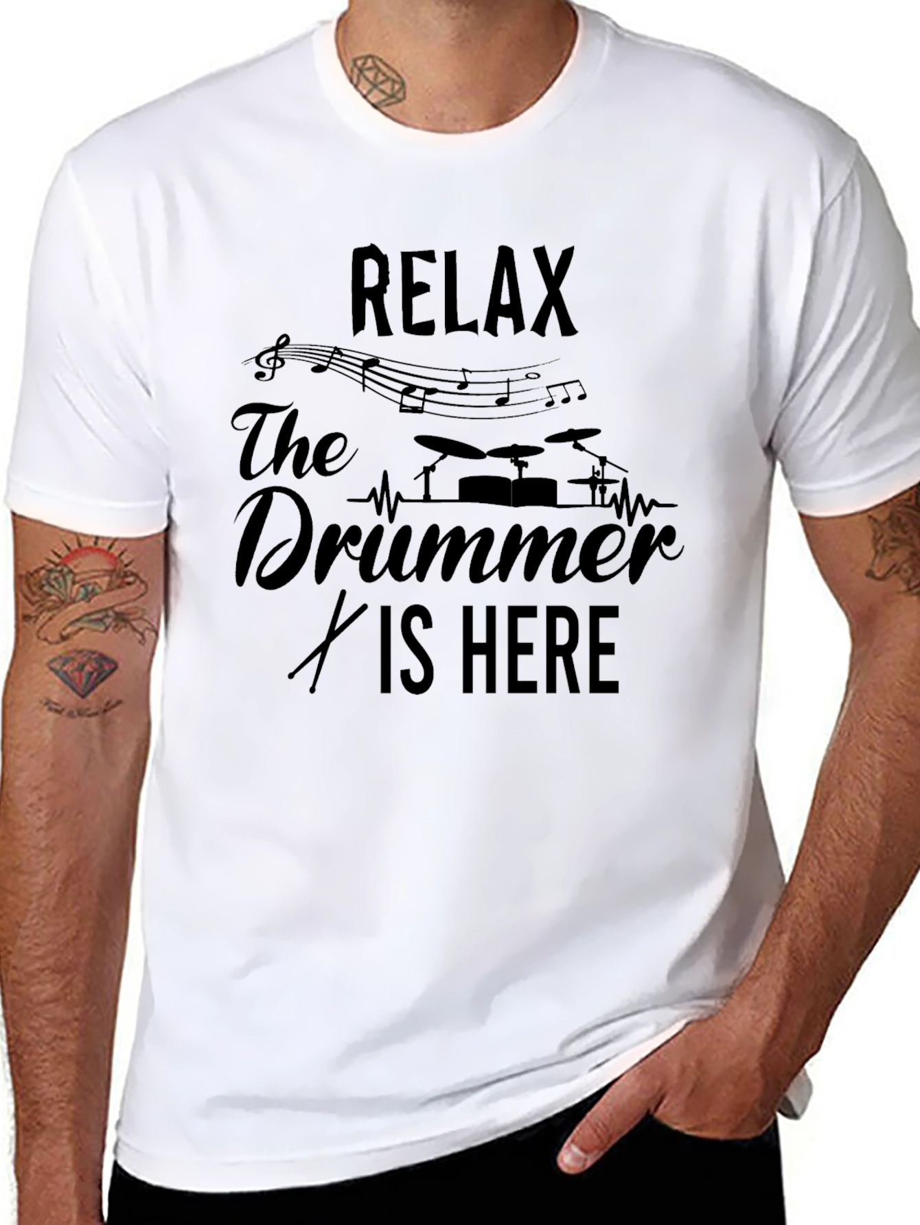 Relax The Drummer Is Here Black T-Shirt