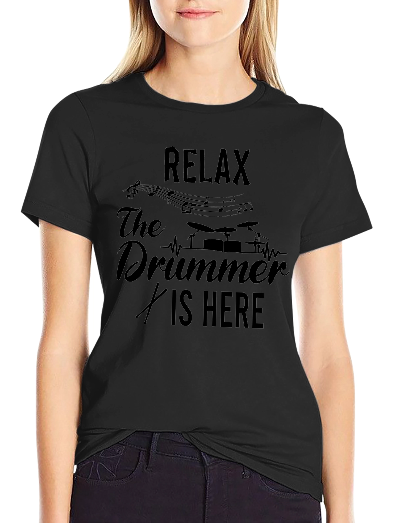 Relax The Drummer Is Here Black T-Shirt