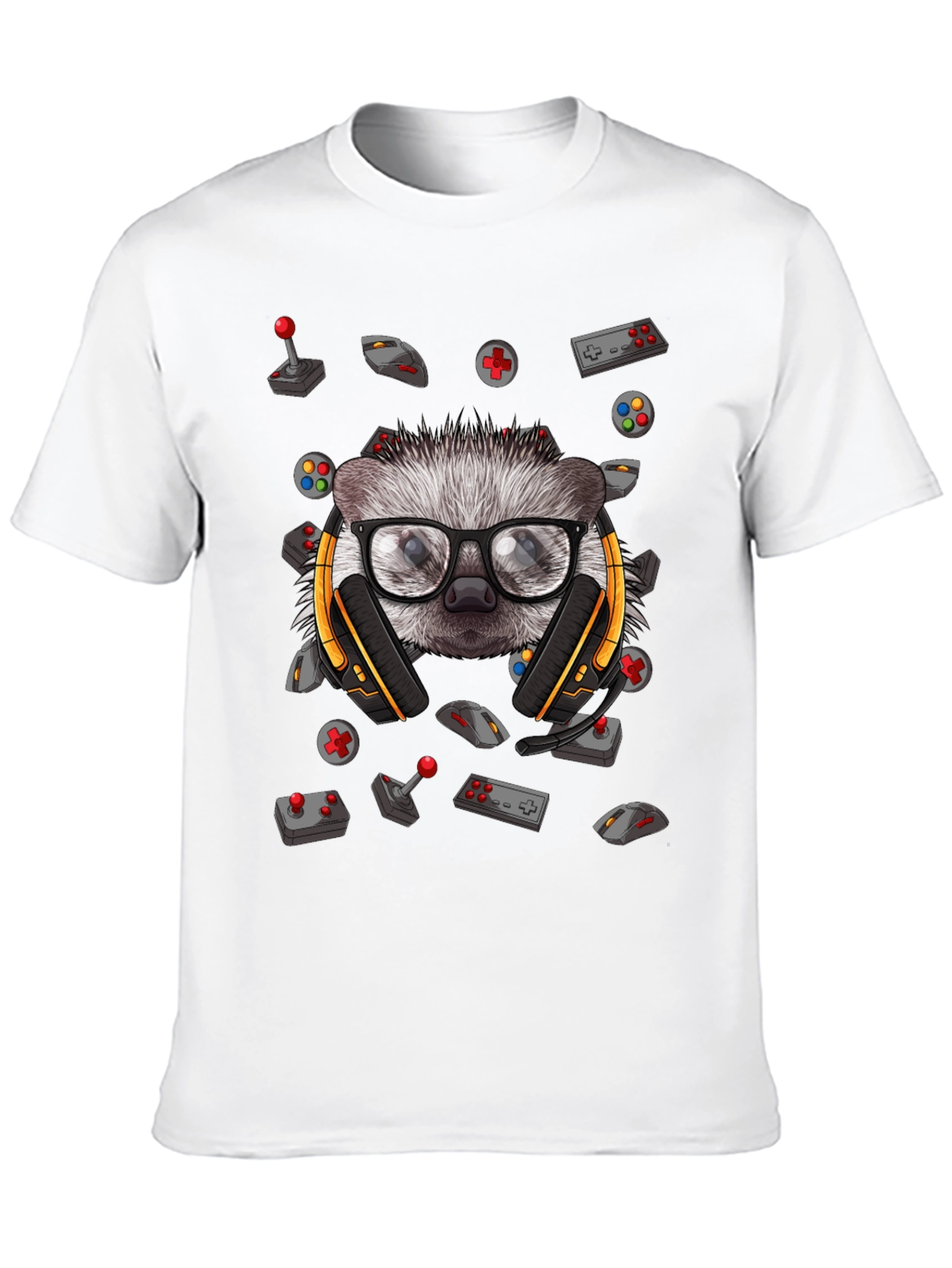 Gamer Hedgehog Graphic Tee - Black Cotton T-Shirt