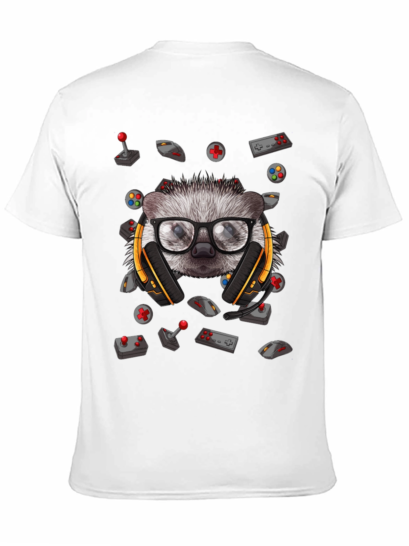 Gamer Hedgehog Graphic Tee - Black Cotton T-Shirt