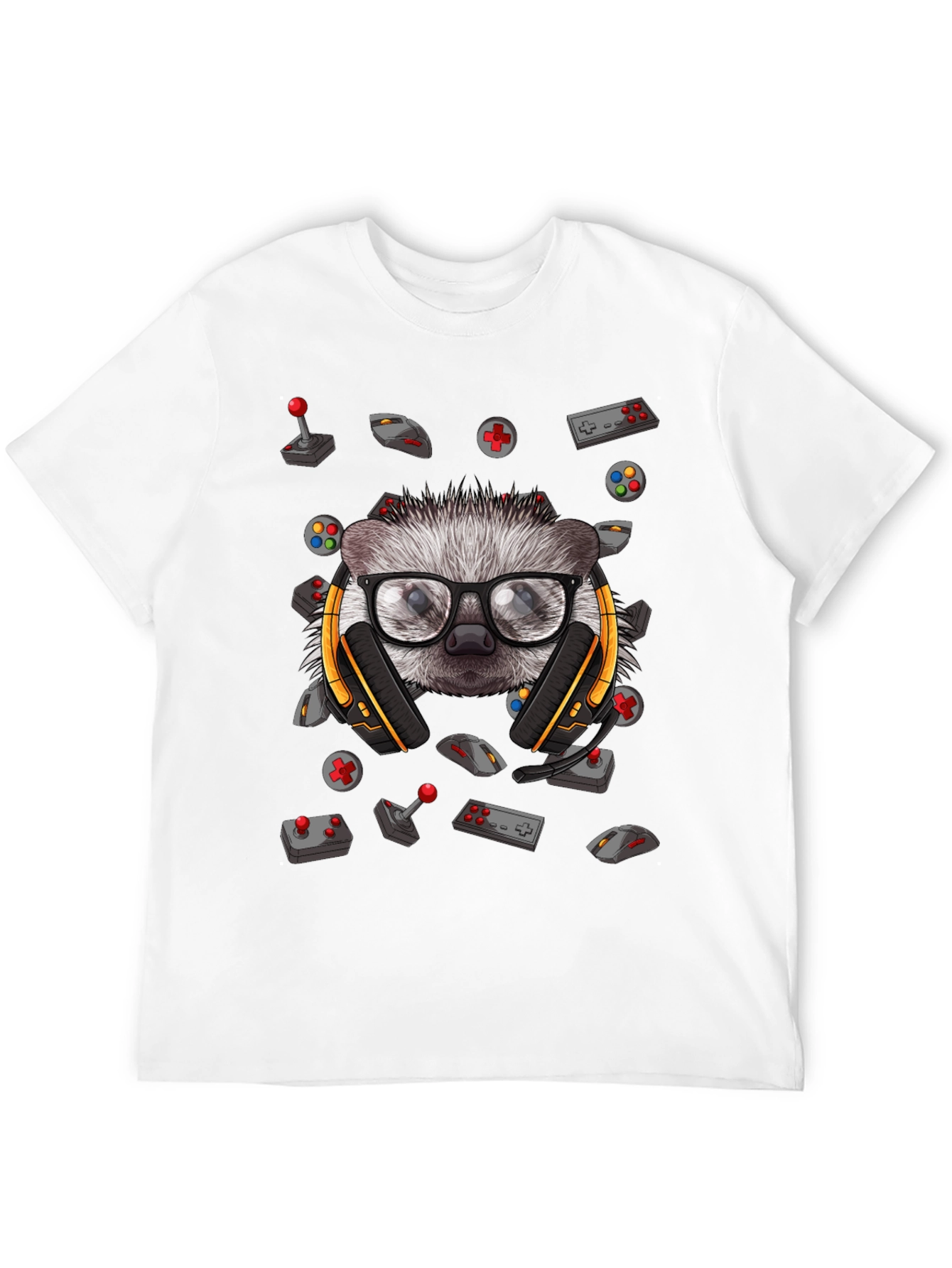 Gamer Hedgehog Graphic Tee - Black Cotton T-Shirt