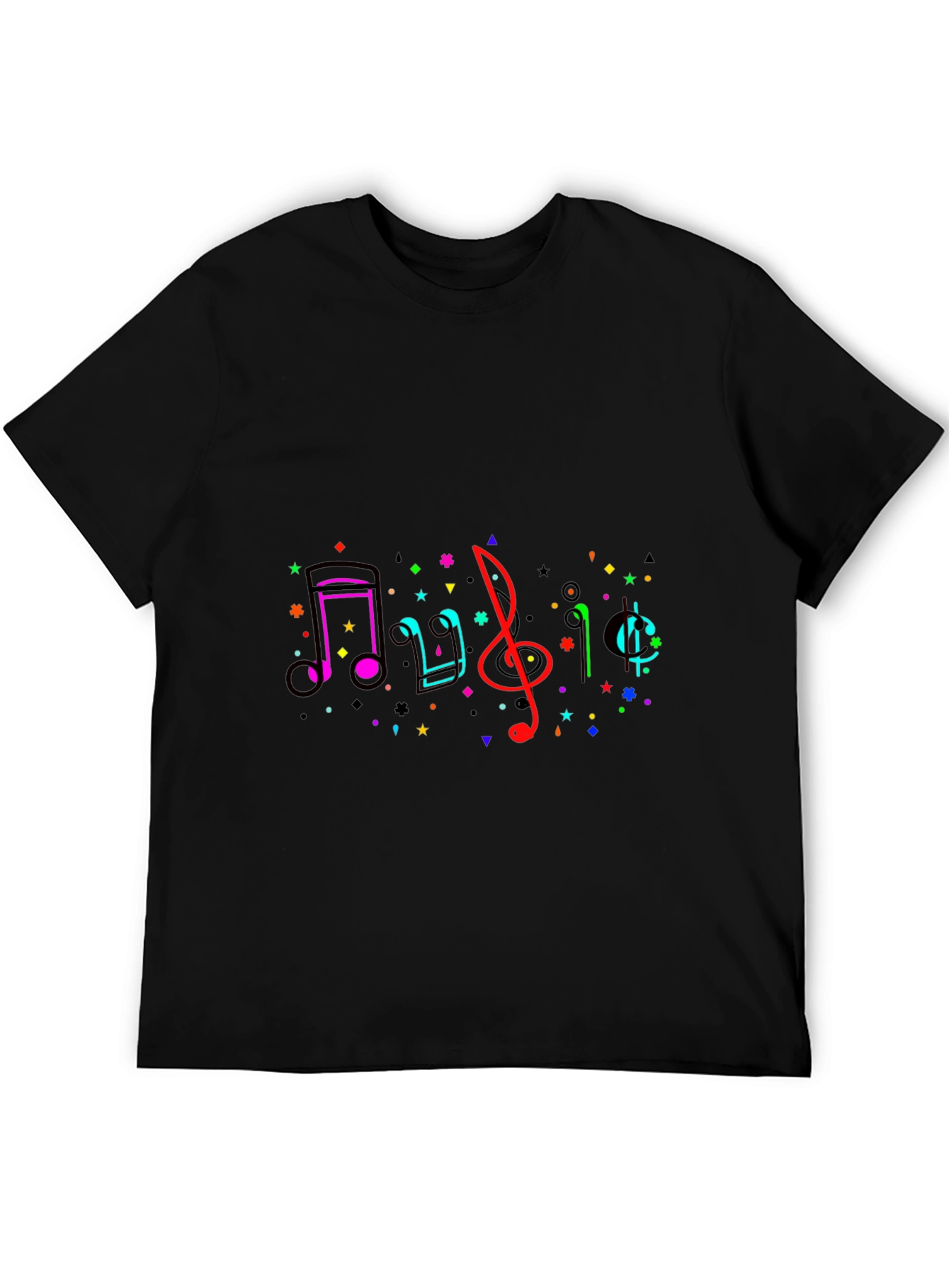 Music Notes Graphic Tee - Black Crew Neck