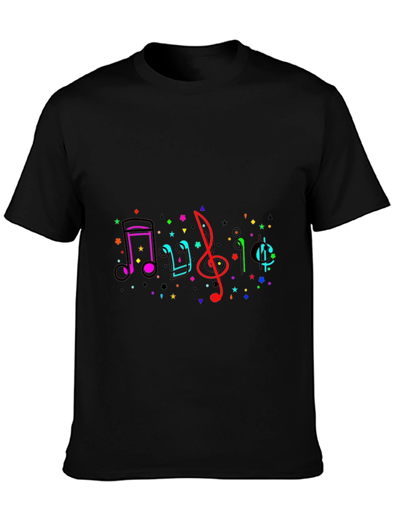 Music Notes Graphic Tee - Black Crew Neck
