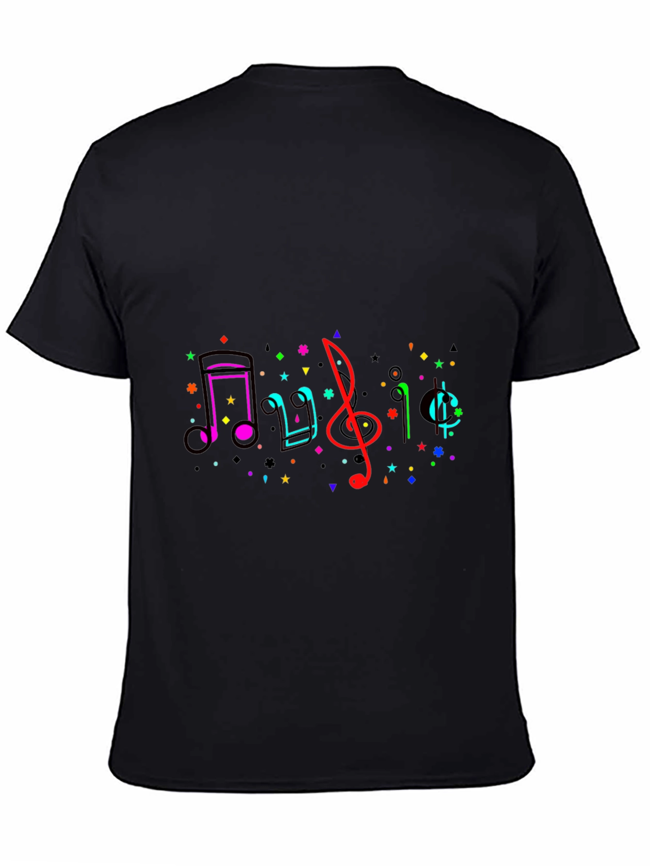 Music Notes Graphic Tee - Black Crew Neck