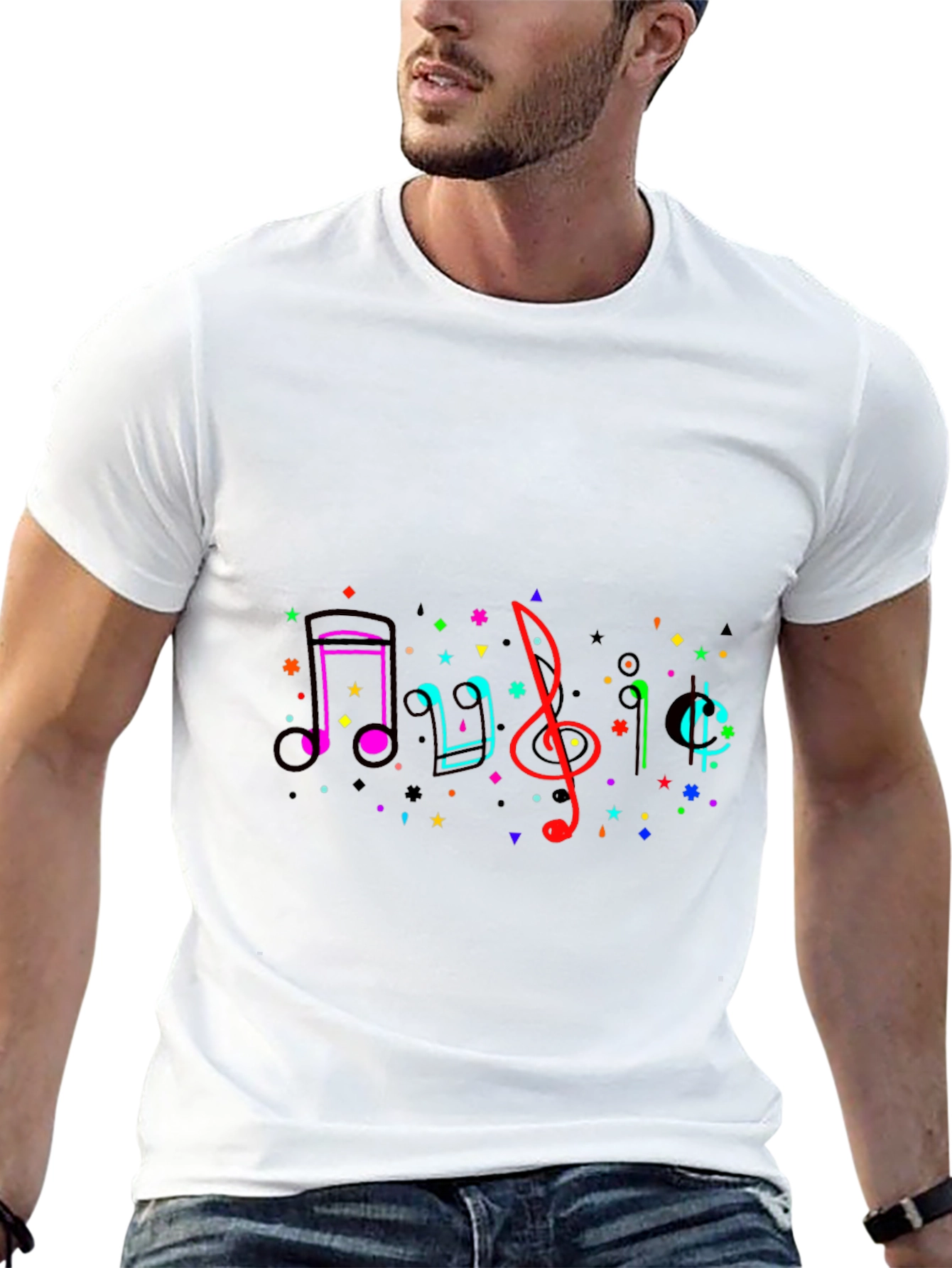 Music Notes Graphic Tee - Black Crew Neck