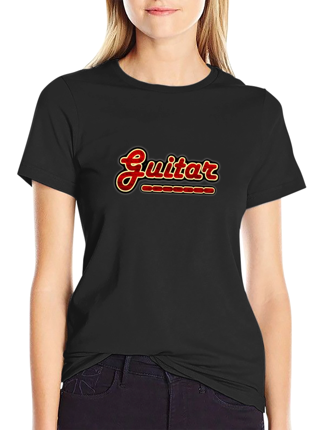 Guitar Print Crew Neck T-Shirt - Music Lover Tee