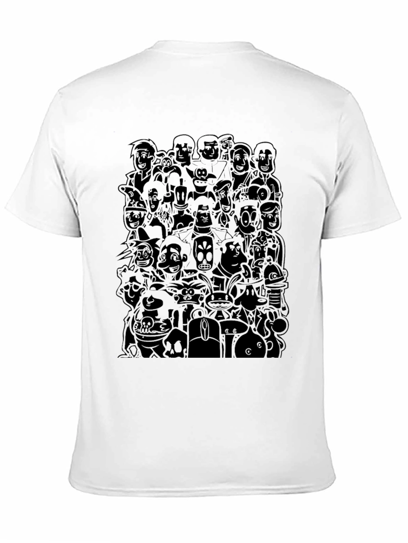 Retro Cartoon Character Print Black T-Shirt