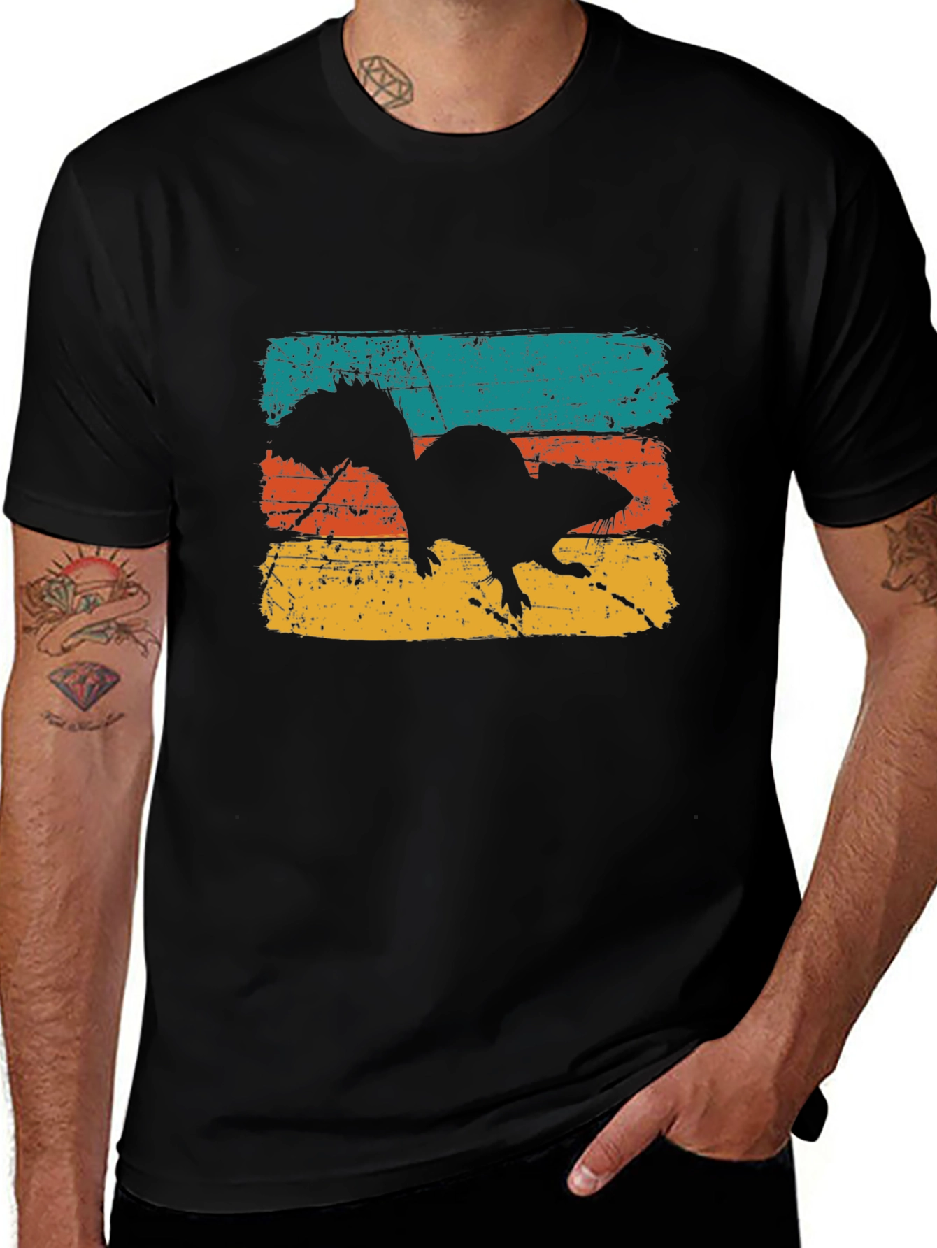 Retro Squirrel Graphic Tee - Mens Black T-Shirt