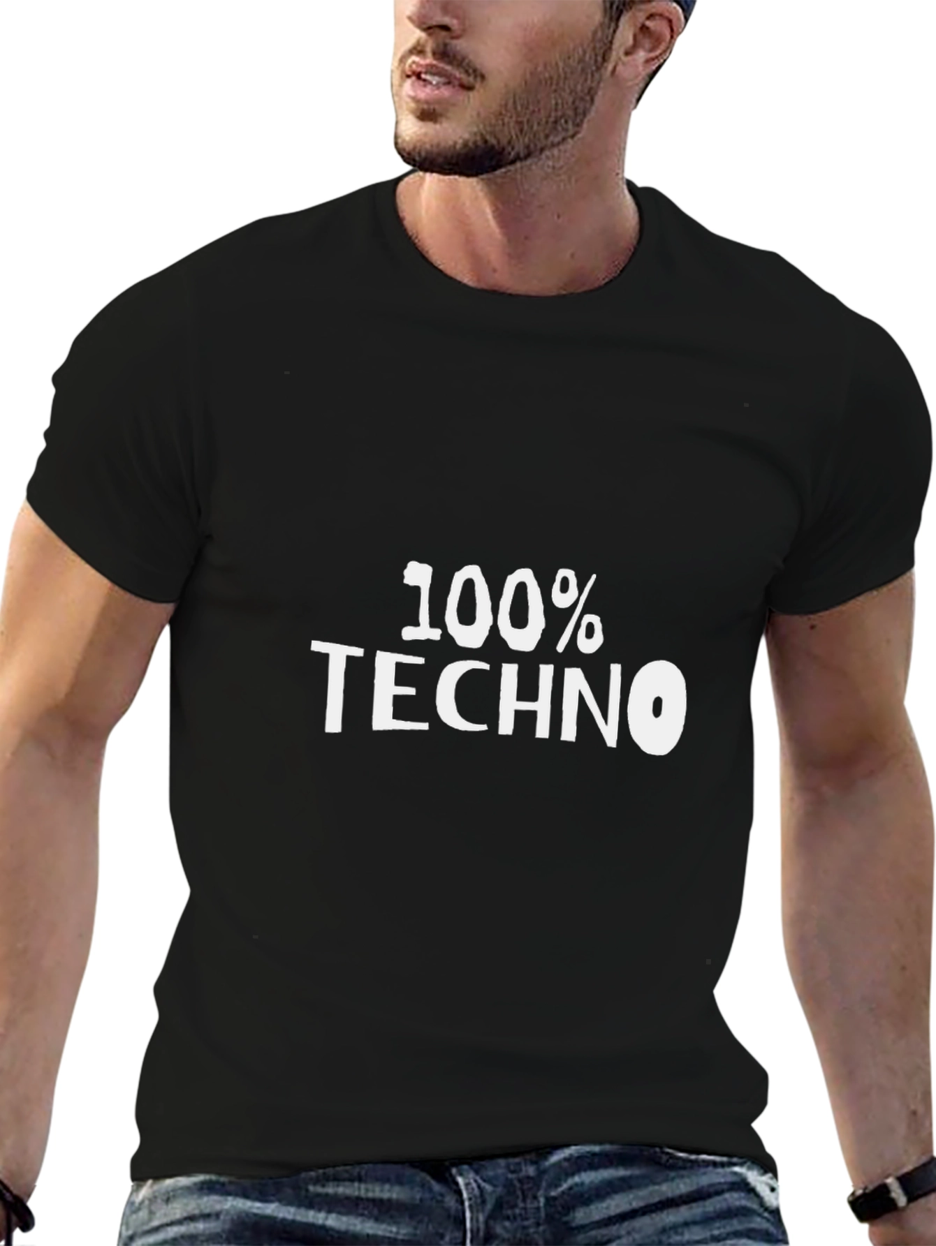 100% Techno Black T-Shirt EDM Music Lover Tee